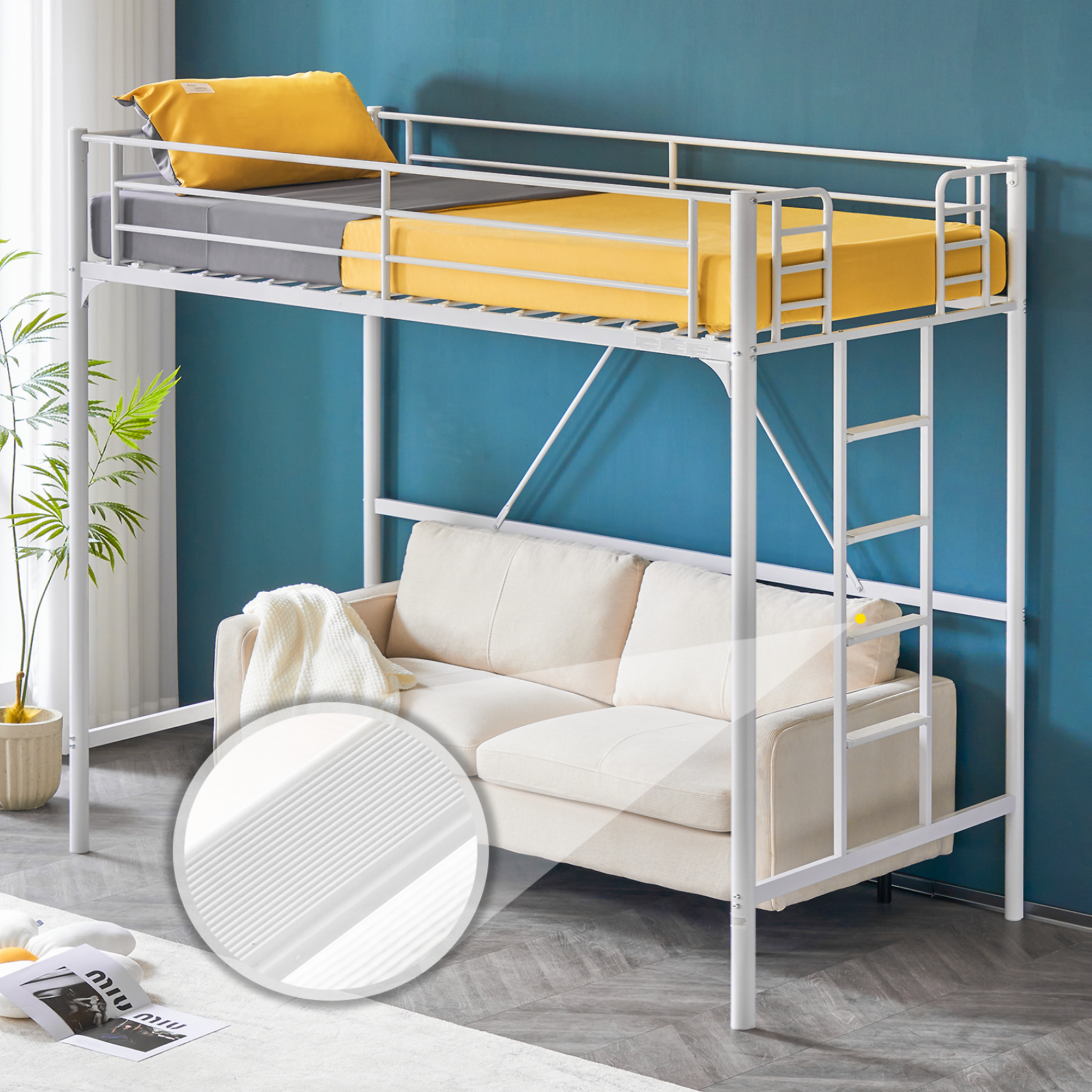 Loft Bed Twin Loft Bunk Bed Frame with Stairs Flat Ladder Rung for Kids Adults - Picture 21 of 22
