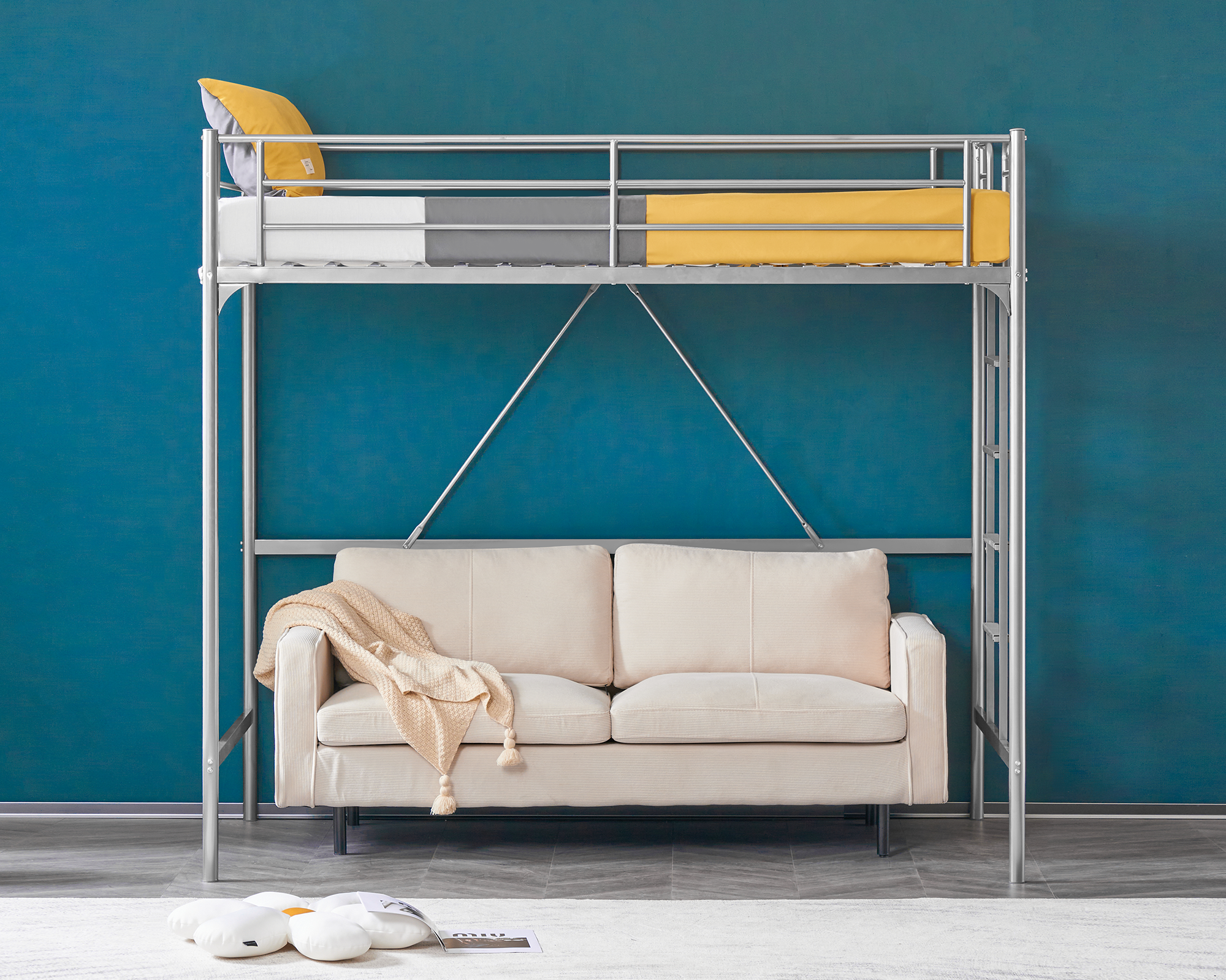 Loft Bed Twin Loft Bunk Bed Frame with Stairs Flat Ladder Rung for Kids Adults - Picture 22 of 22