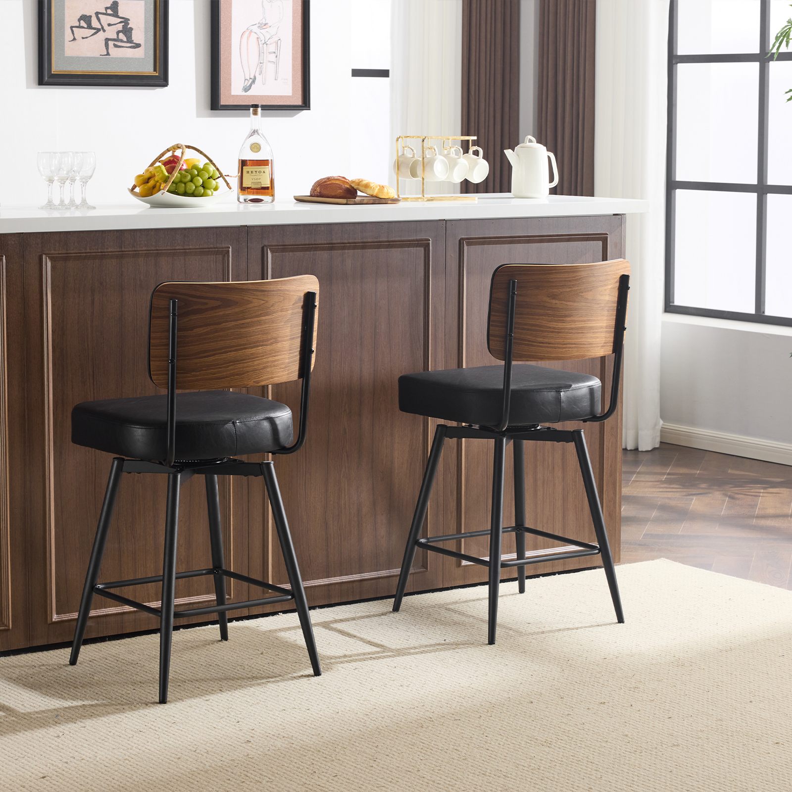 Counter Height Swivel Bar Stools Set of 2 26" Seat Height for Kitchen Island - Picture 19 of 20