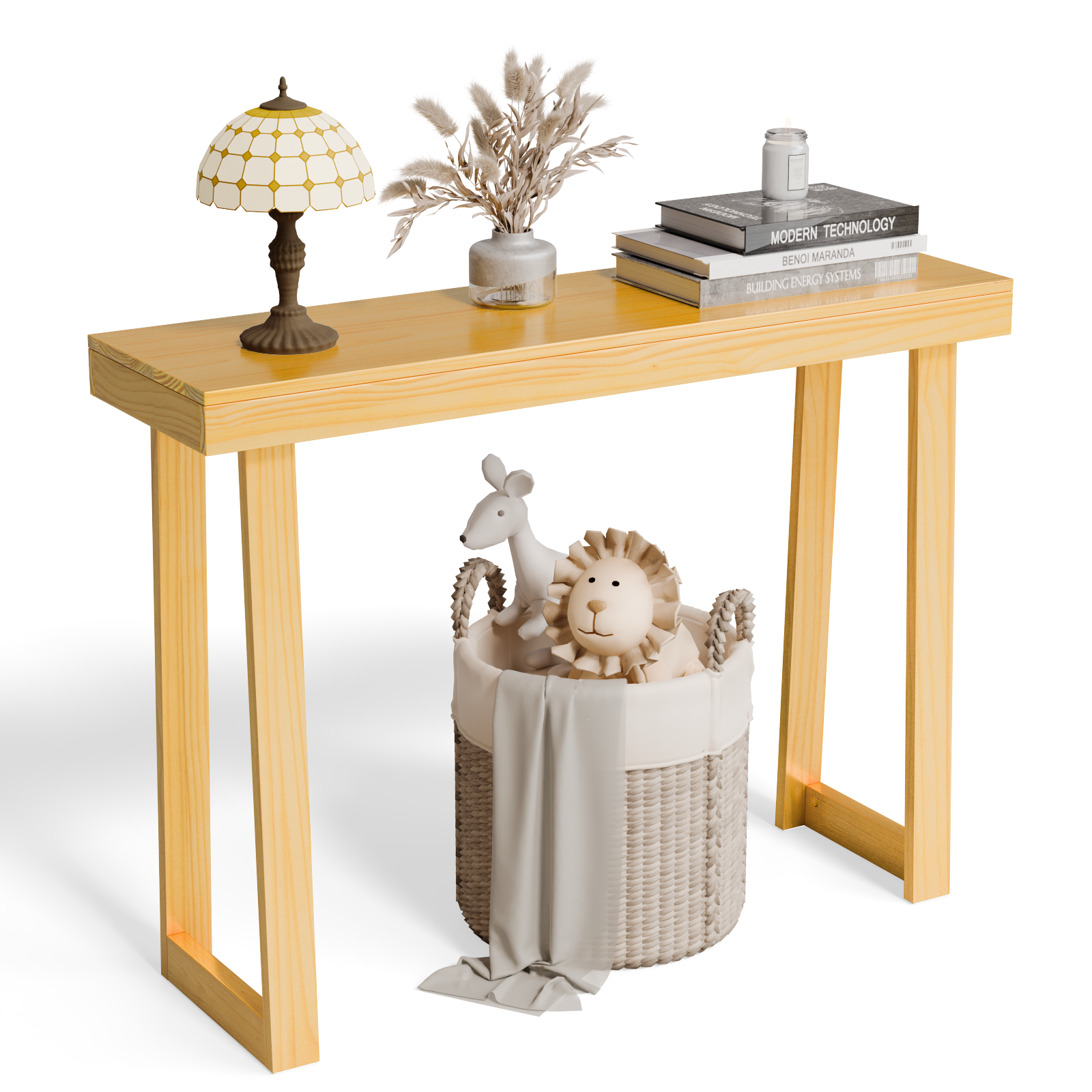 Solid Wood Console Table Narrow Entryway Table for Hallway Behind Couch Foyer