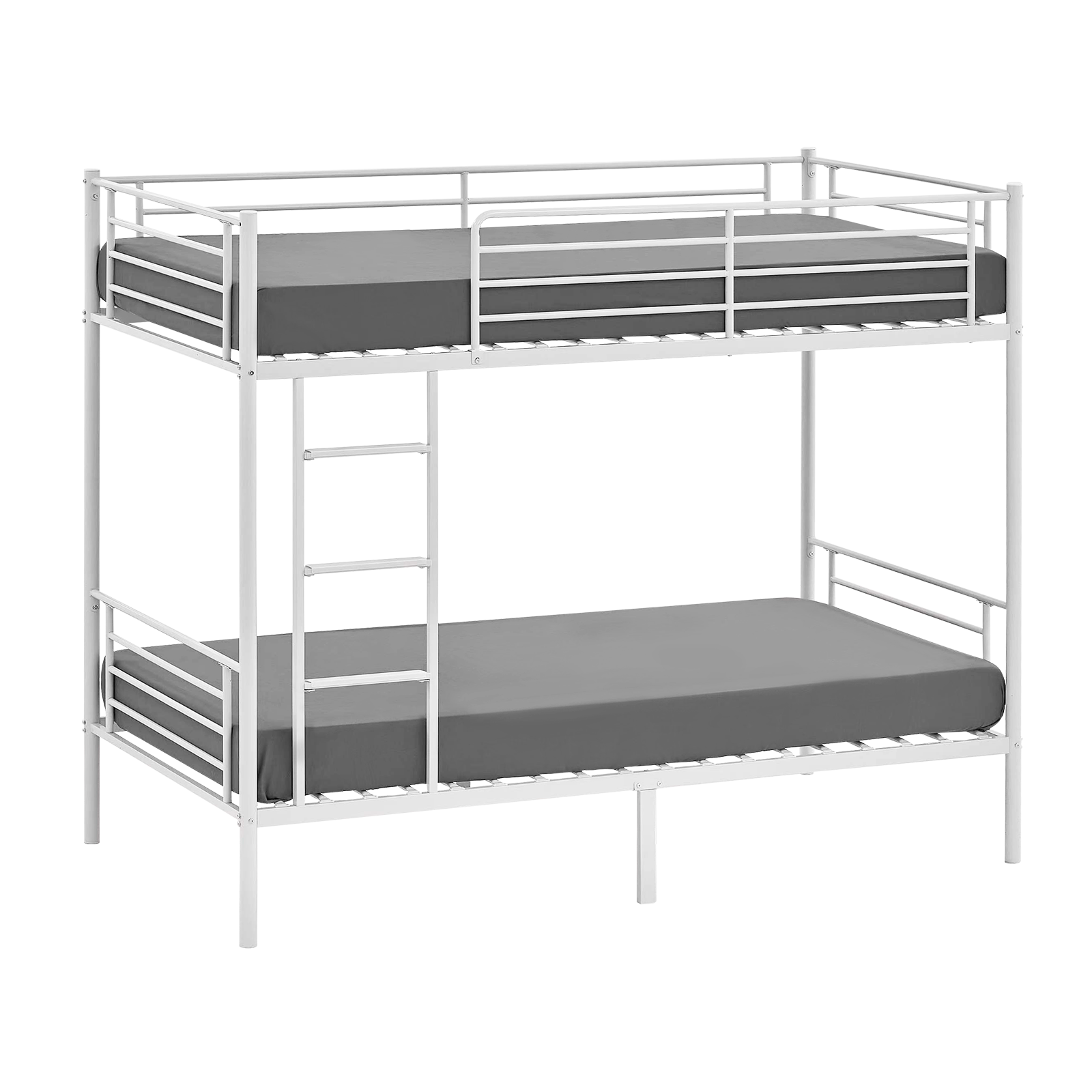 Twin over Twin Metal Bunk Bed with Ladder and Safety Rail Noise Free Silver