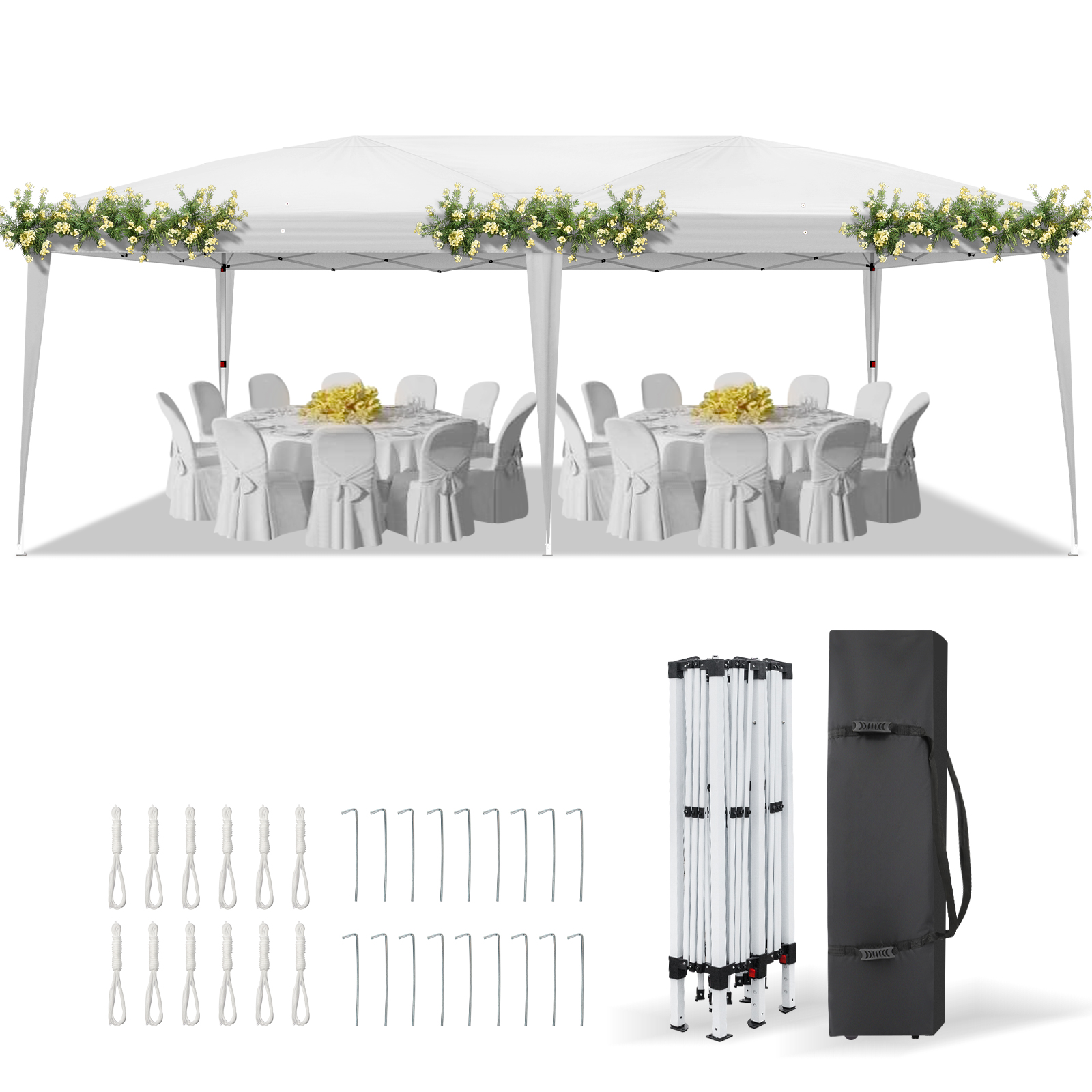 10'x 20' Easy Pop Up Gazebo Canopy Tent Waterproof Outdoor With Wall & Bag