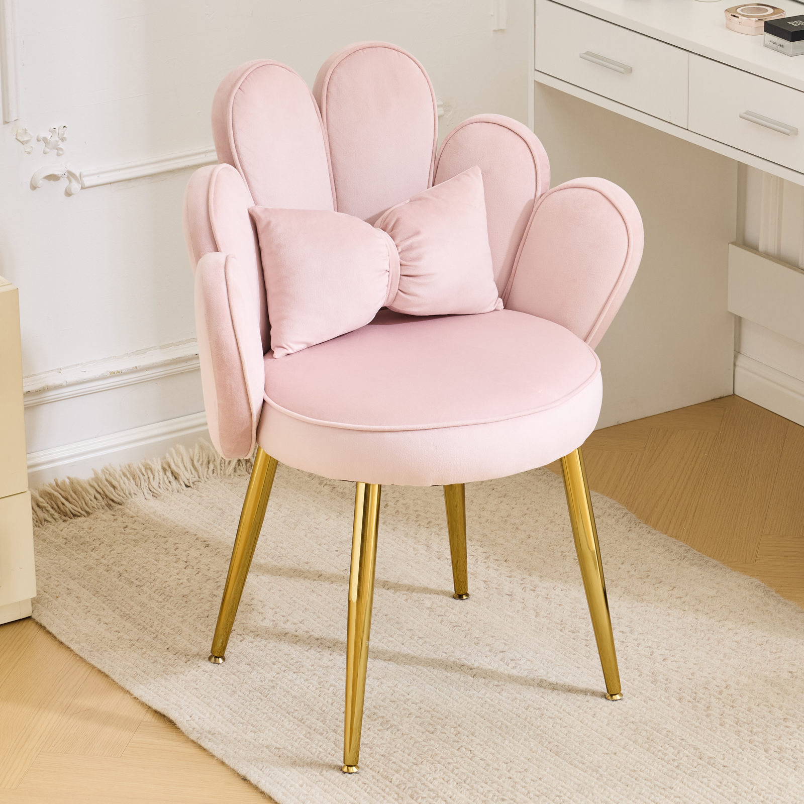 Petal Makeup Vanity Chair with Back Flower Cute Girls Desk Chair for Home Office - Picture 15 of 20