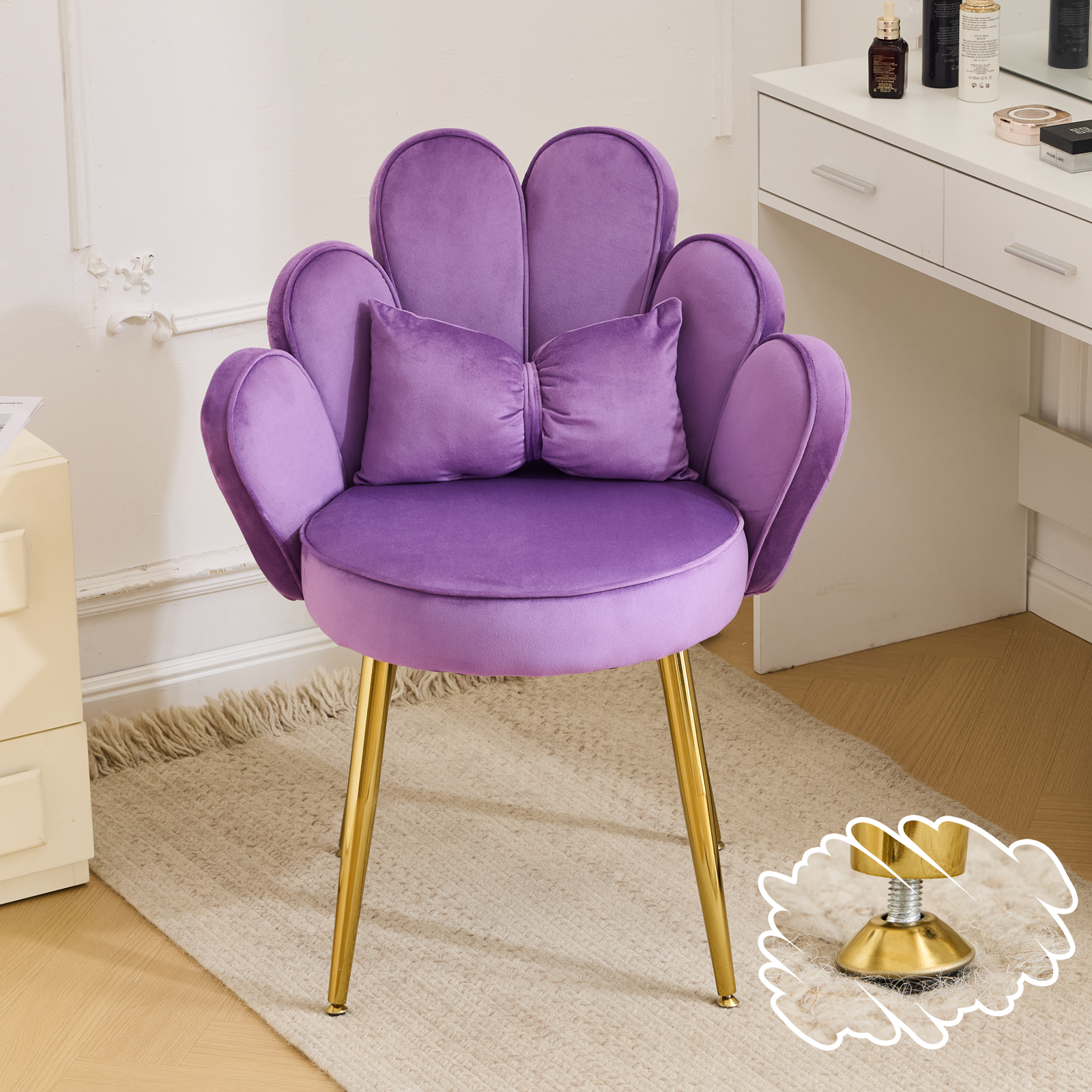 Petal Makeup Vanity Chair with Back Flower Cute Girls Desk Chair for Home Office - Picture 20 of 20