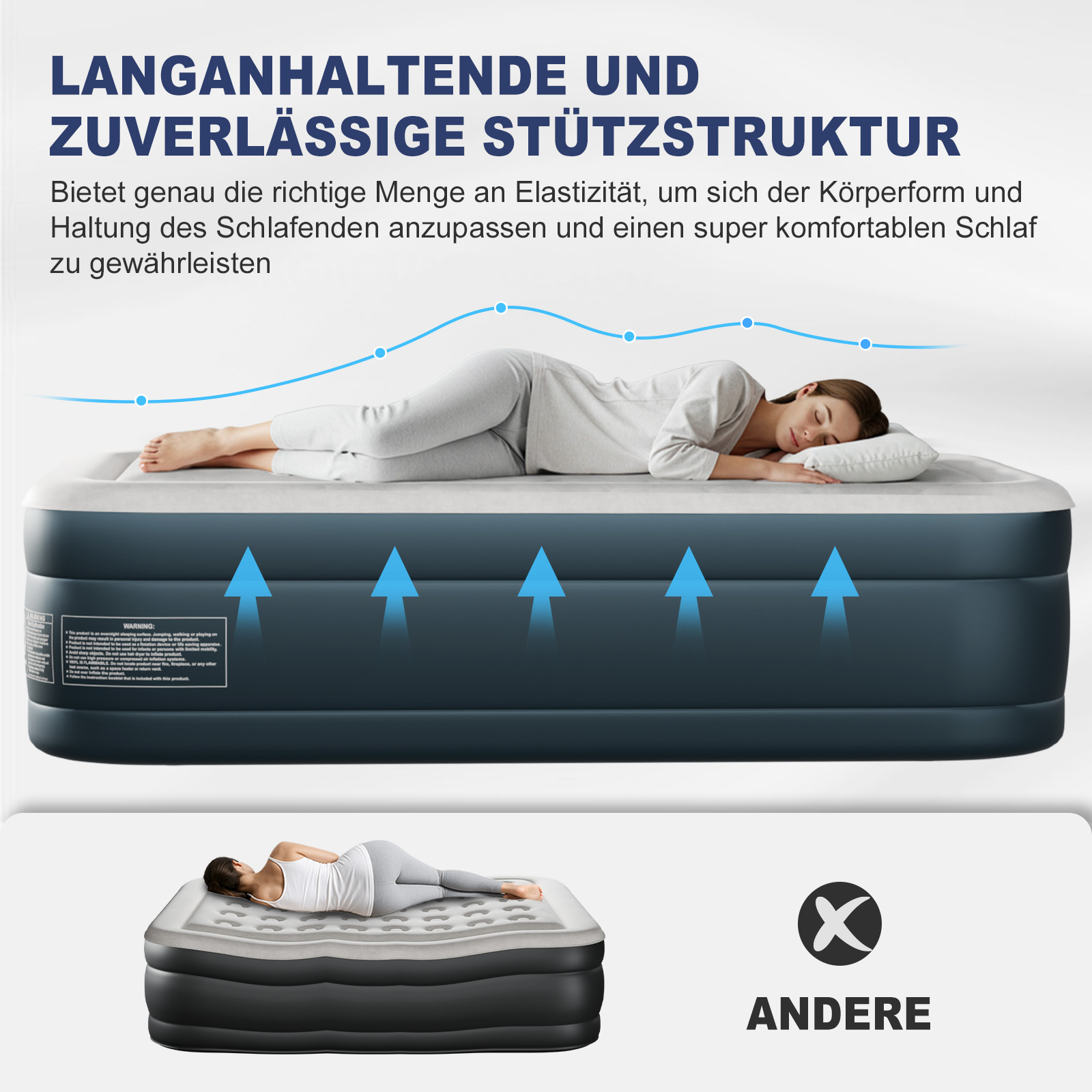 Luftmatratze selbstaufblasend 1-2 Person Luftbett Gästebett mit eingebauter Pump
