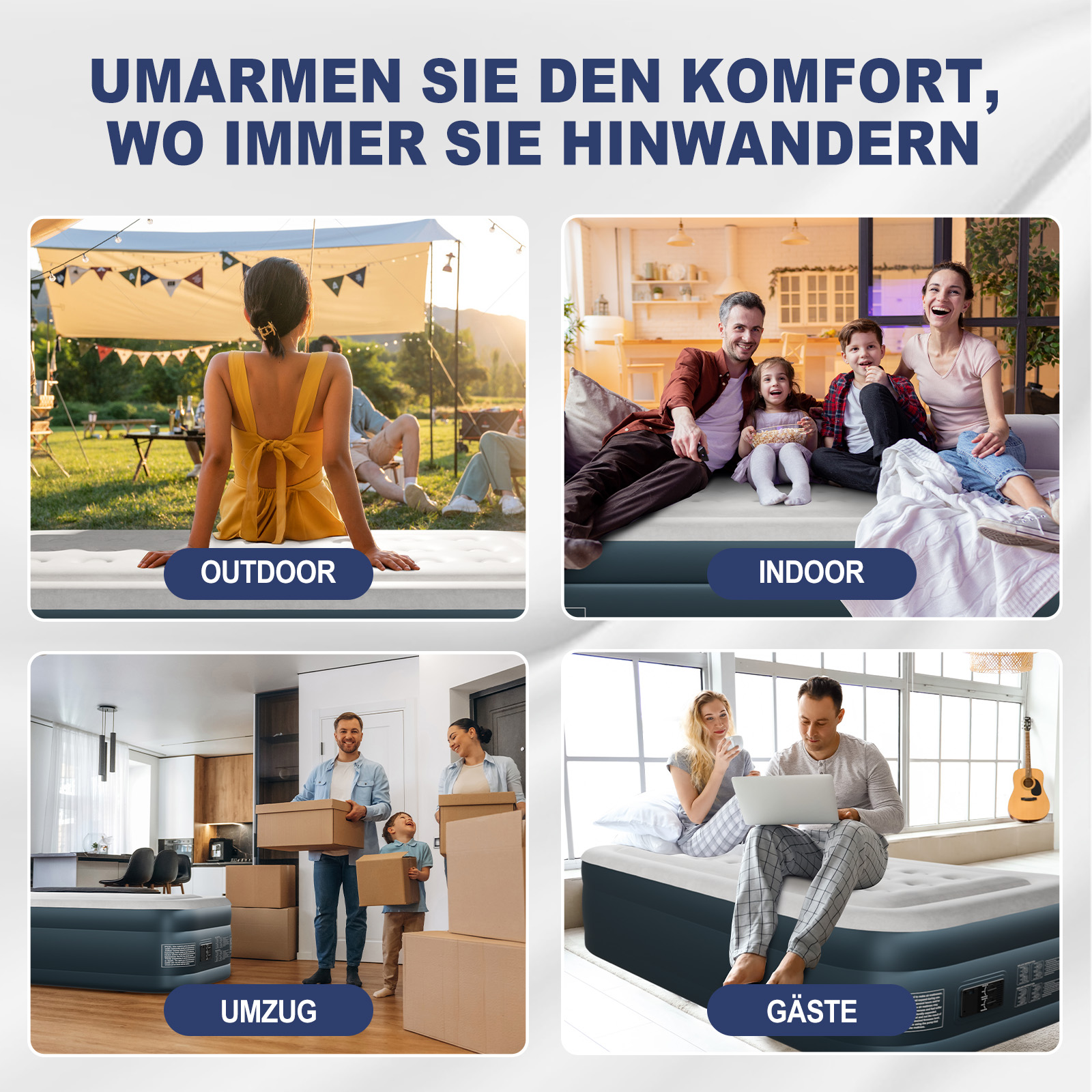 Luftmatratze selbstaufblasend 1-2 Person Luftbett Gästebett mit eingebauter Pump