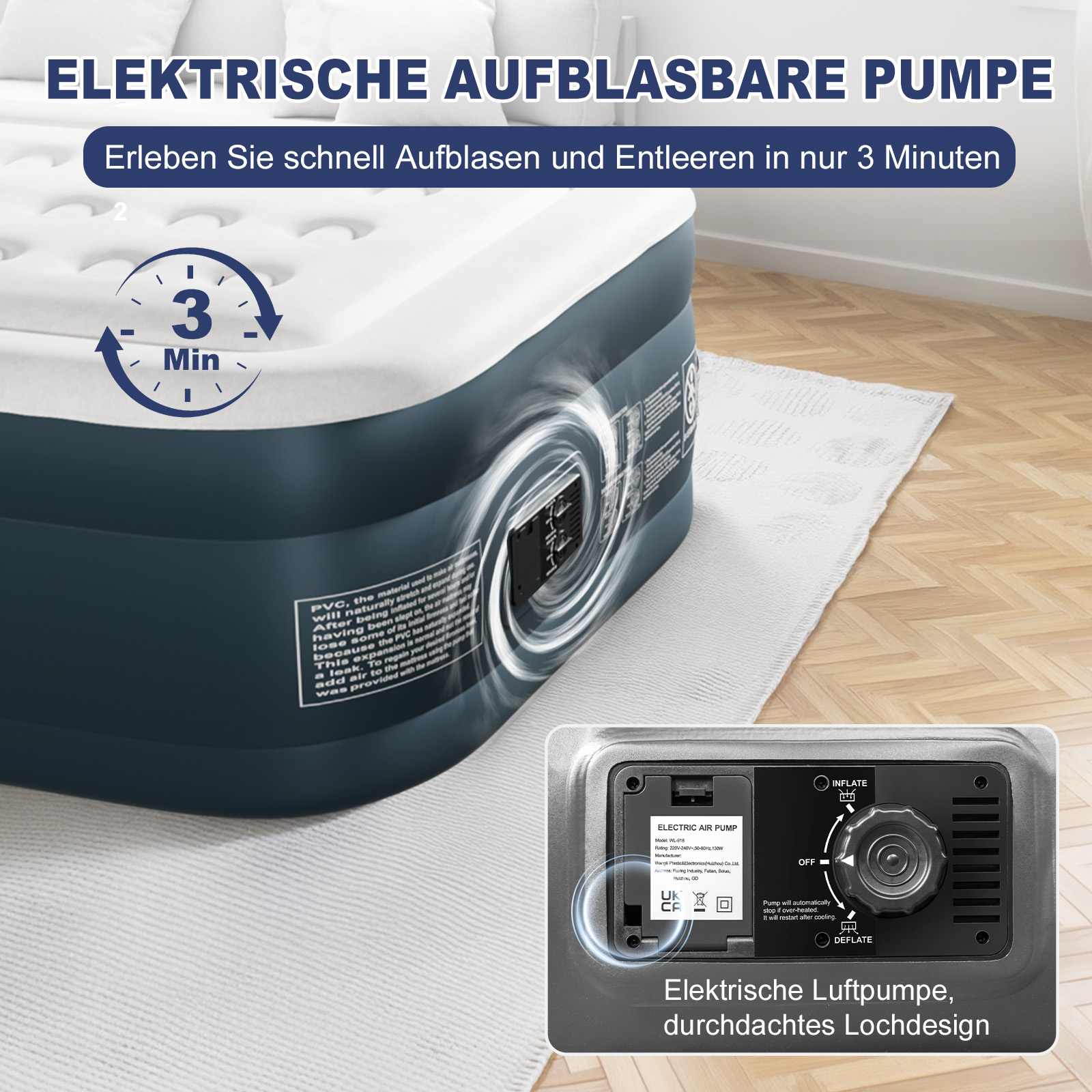 Luftmatratze selbstaufblasend 1-2 Person Luftbett Gästebett mit eingebauter Pump