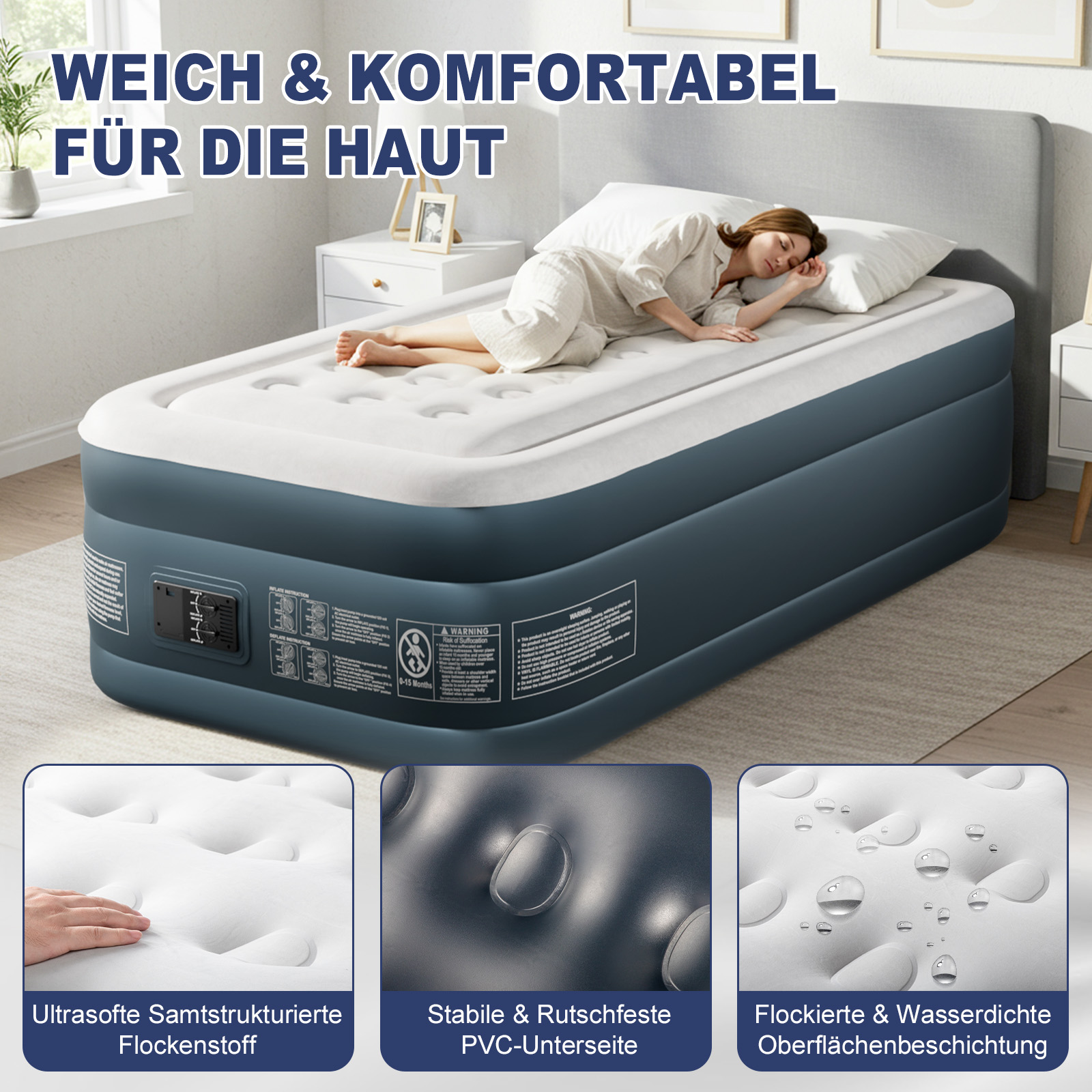 Luftmatratze selbstaufblasend 1-2 Person Luftbett Gästebett mit eingebauter Pump