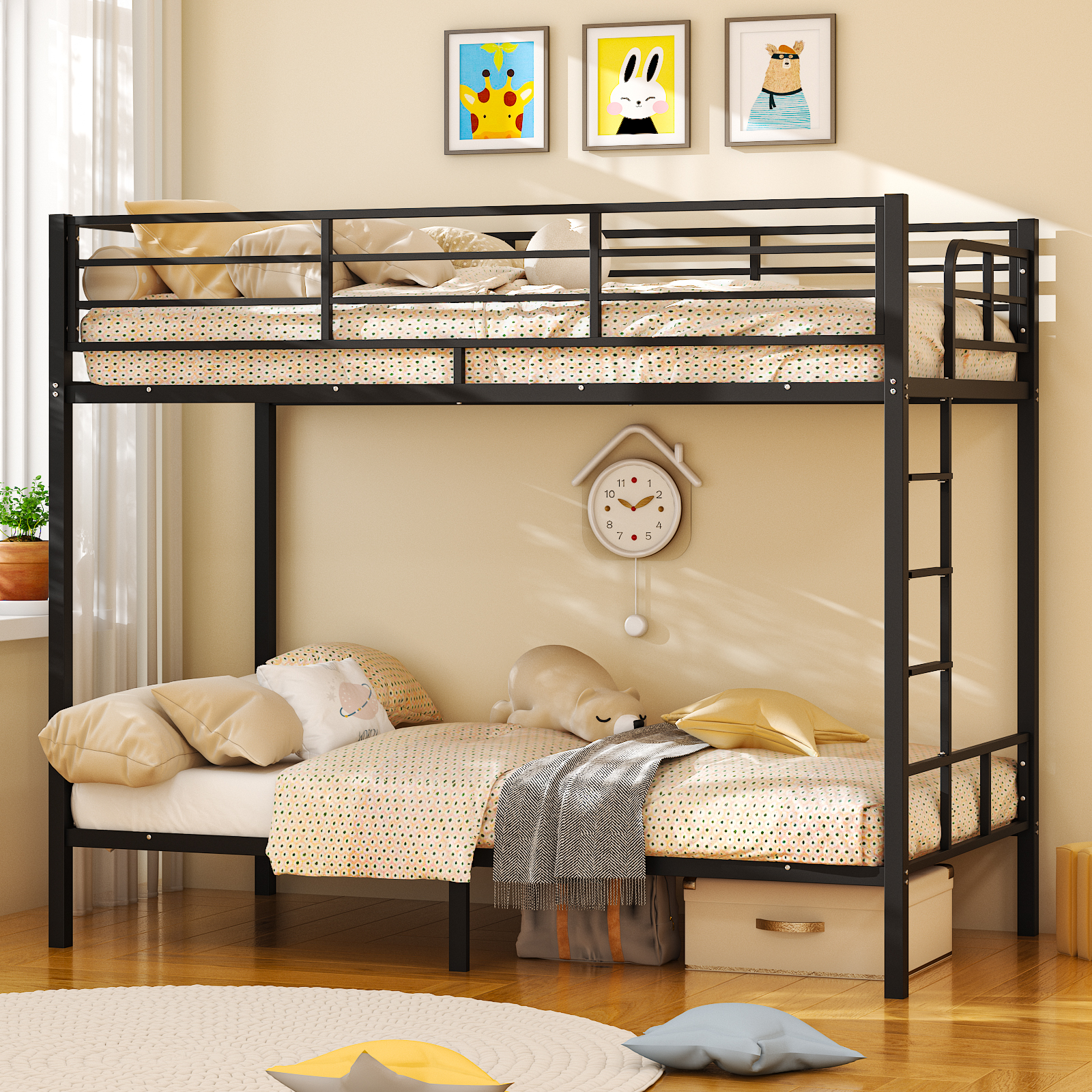 Metal Bunk Bed with 15 Inches Extra High Guardrail Heavy Duty Metal Slats White - Picture 15 of 17