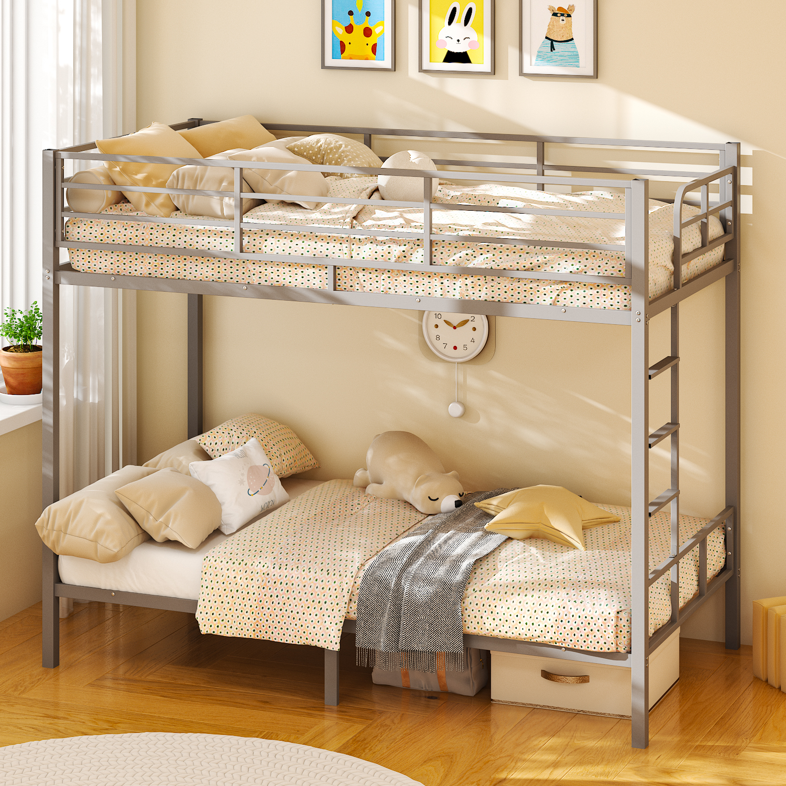 Metal Bunk Bed with 15 Inches Extra High Guardrail Heavy Duty Metal Slats White - Picture 17 of 17
