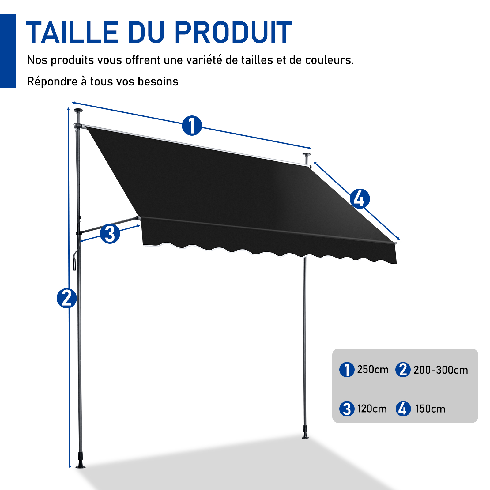 Balkonmarkise Klemmmarkise Markise 150-300cm LED Balkon Terasse Fenstermarkise
