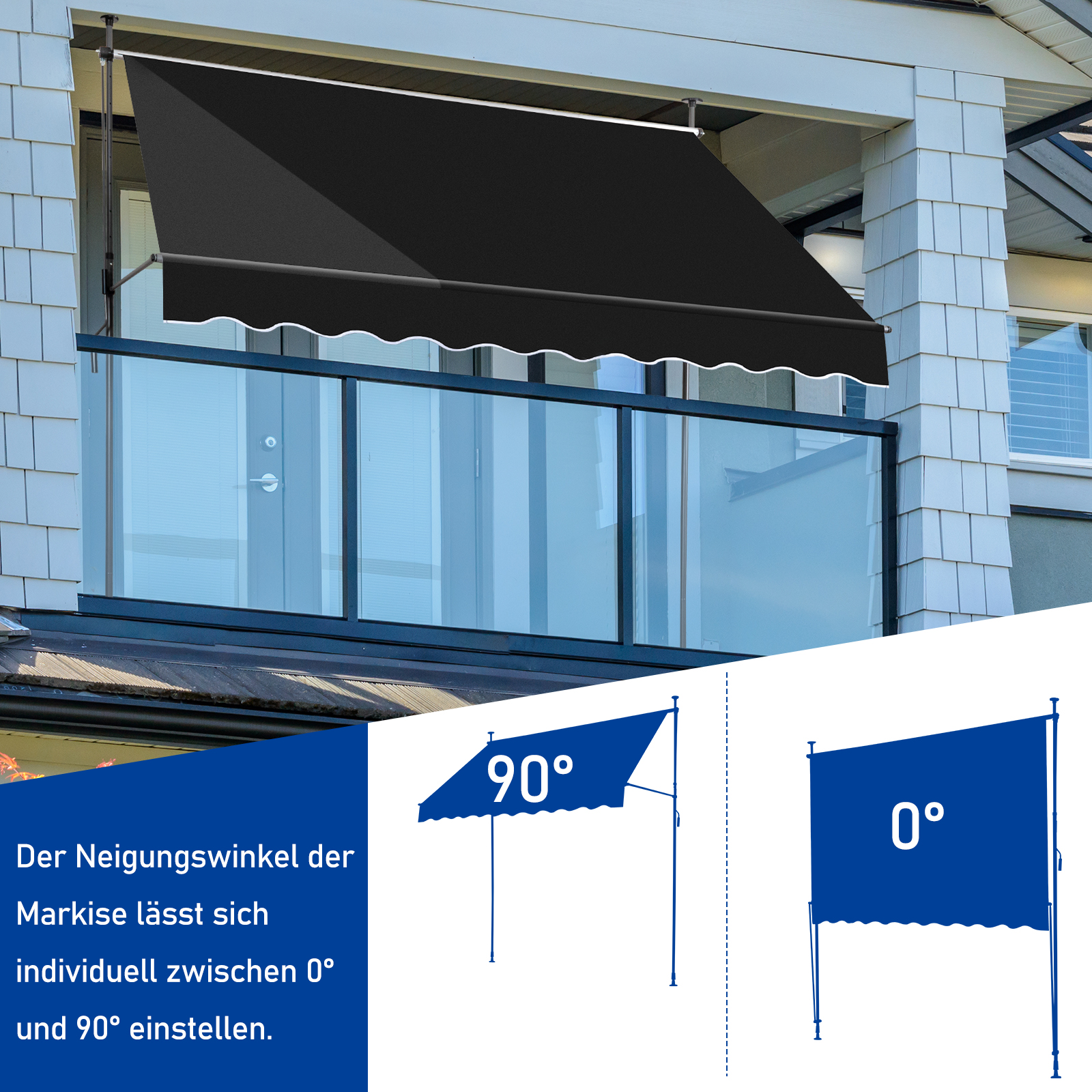 Balkonmarkise Klemmmarkise Markise 150-300cm LED Balkon Terasse Fenstermarkise