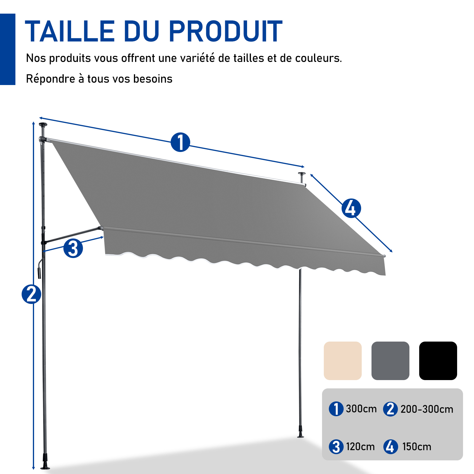 Balkonmarkise Klemmmarkise Markise 150-300cm LED Balkon Terasse Fenstermarkise