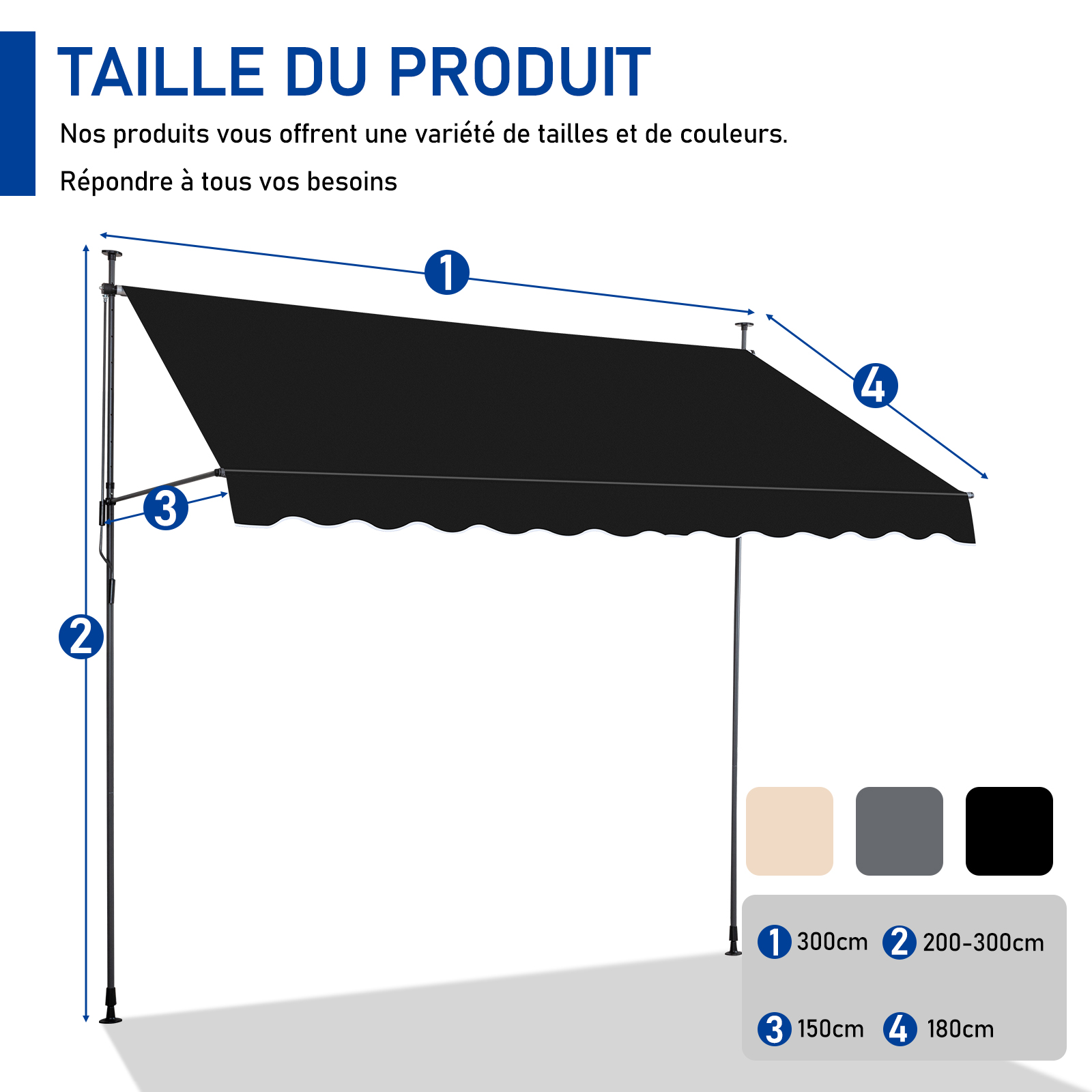 Balkonmarkise Klemmmarkise Markise 150-300cm LED Balkon Terasse Fenstermarkise
