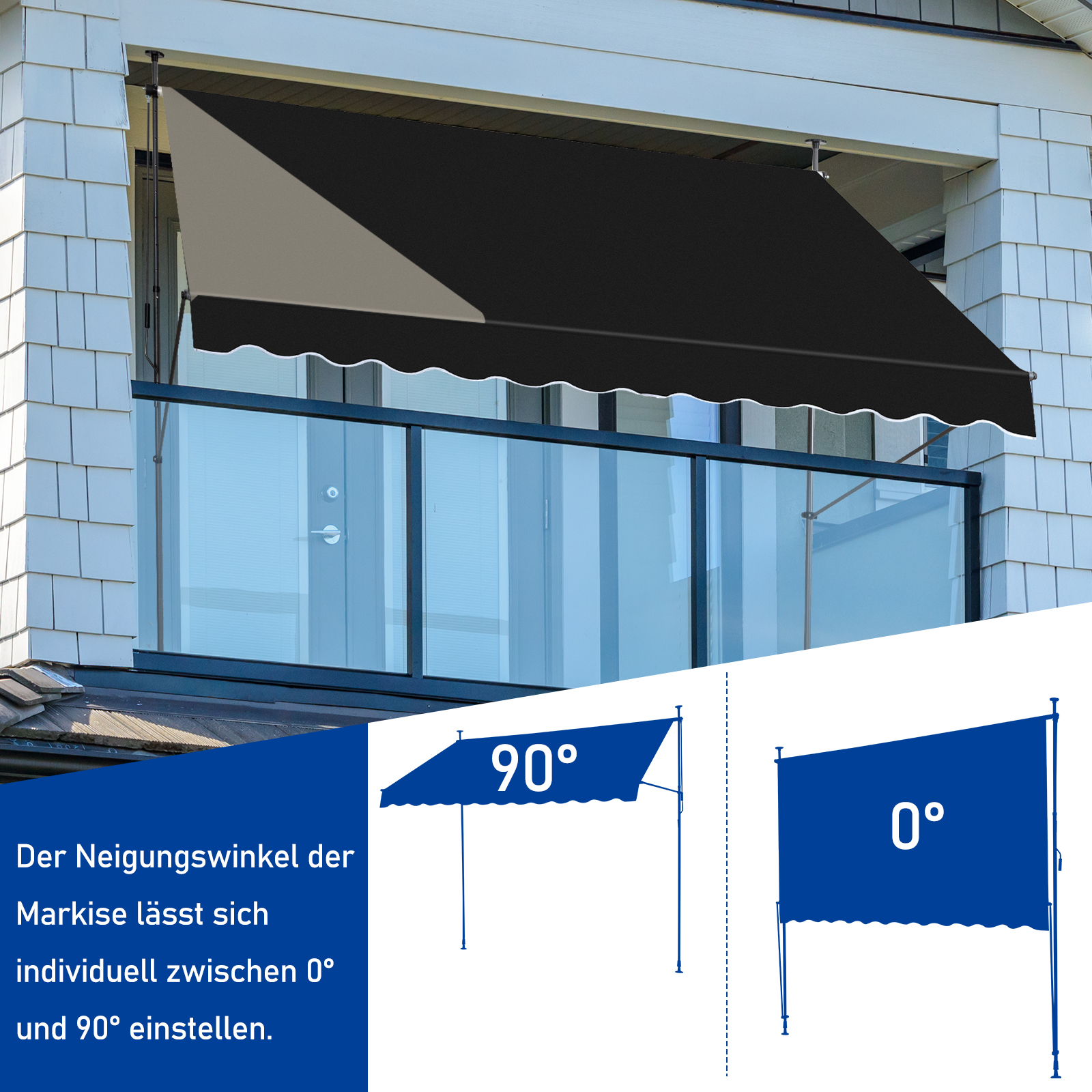 Balkonmarkise Klemmmarkise Markise 150-300cm LED Balkon Terasse Fenstermarkise