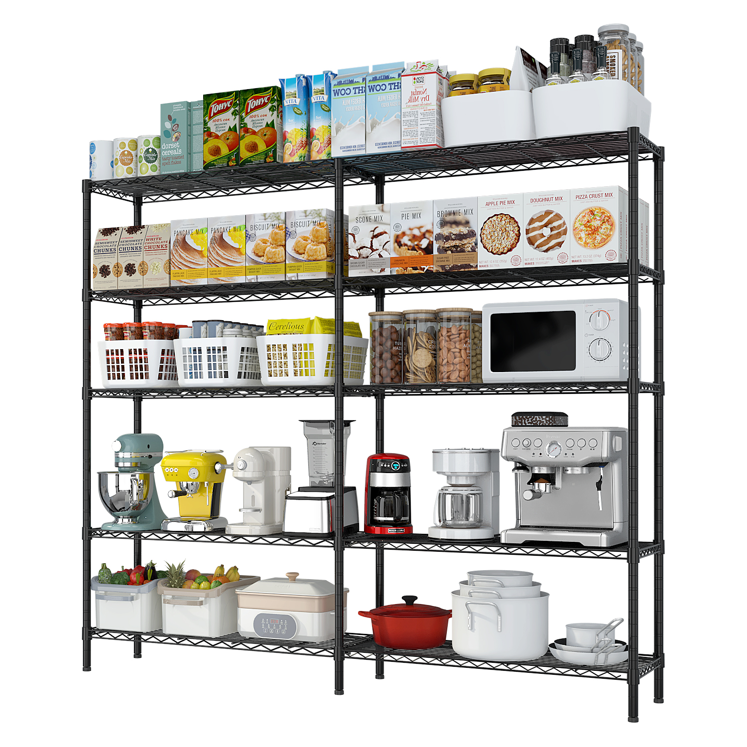 69 inch Wide Shelving Unit 5 Tier Metal Rack Pantry Storage Shelves Adjustable