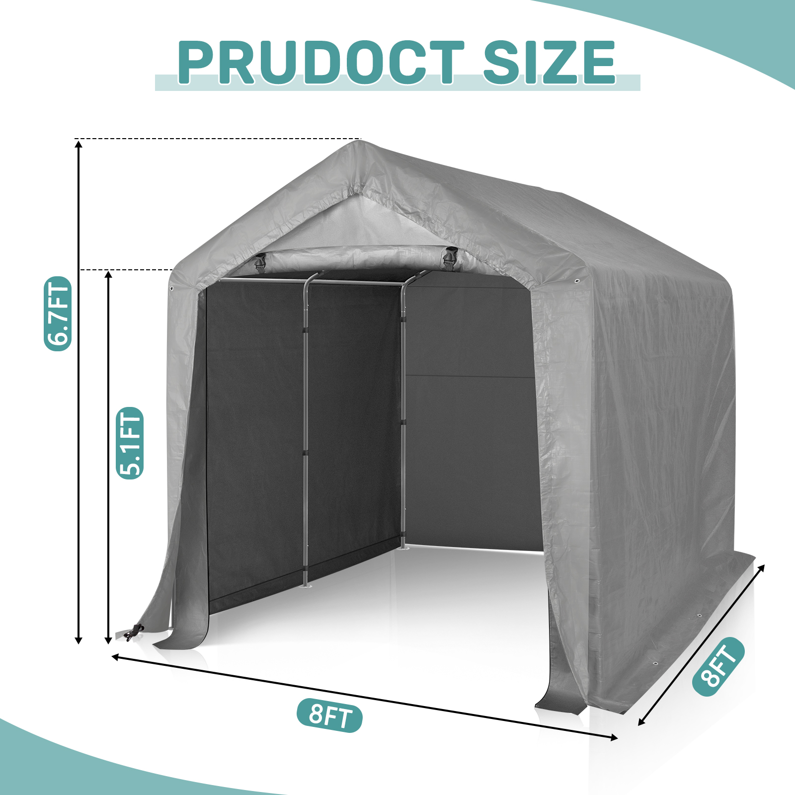 6x6/ 8x8/ 8x12 ft Outdoor Storage Shelter Shed Carport Canopy Car Tent Gray