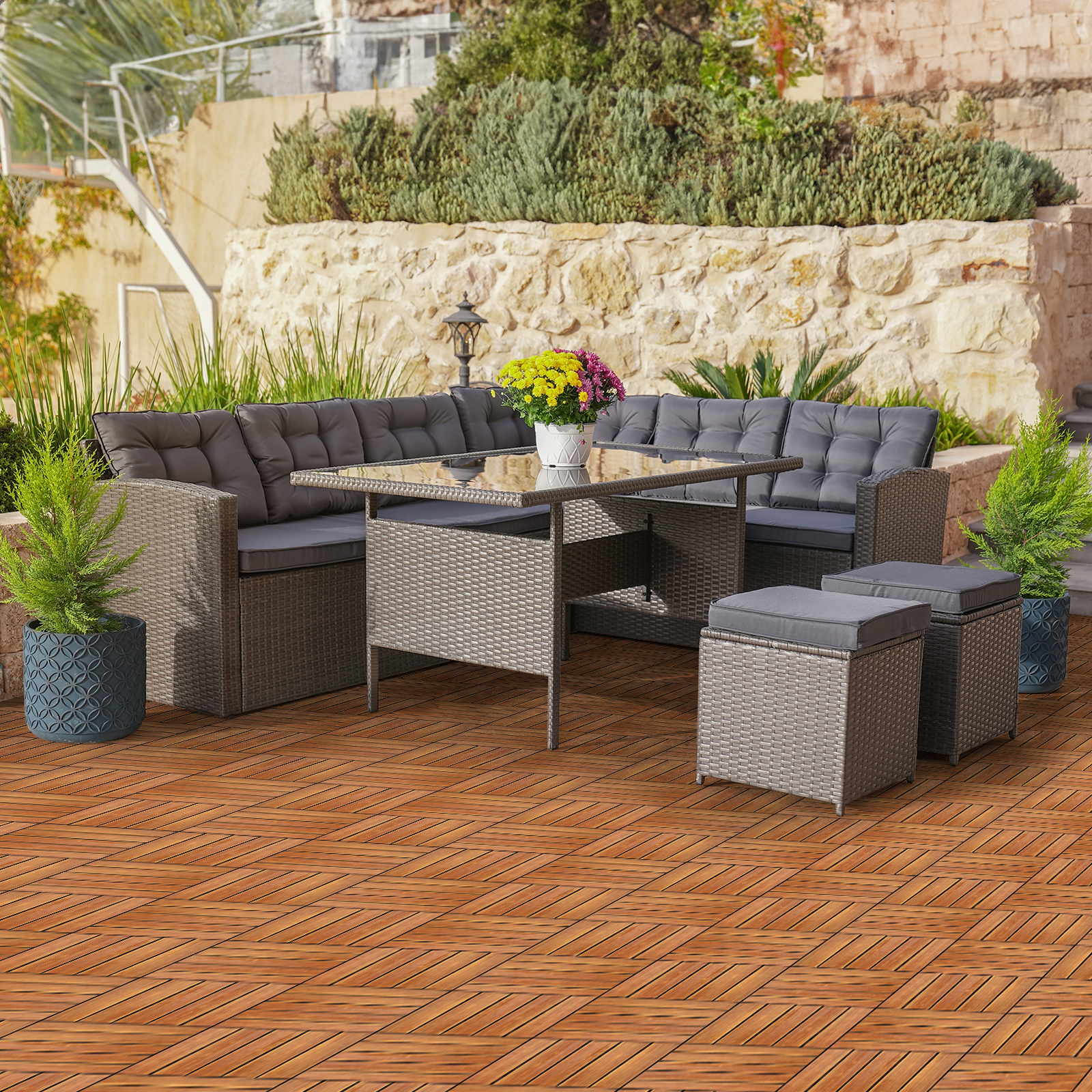 Interlocking Deck Tiles, Anti-Slip Wood Flooring, 27Pcs 11.8”x11.8”, Wide Plank - Picture 9 of 17
