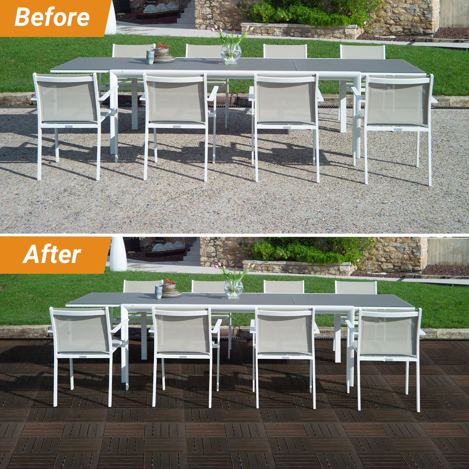 Interlocking Deck Tiles, Anti-Slip Wood Flooring, 27Pcs 11.8”x11.8”, Wide Plank - Picture 13 of 17