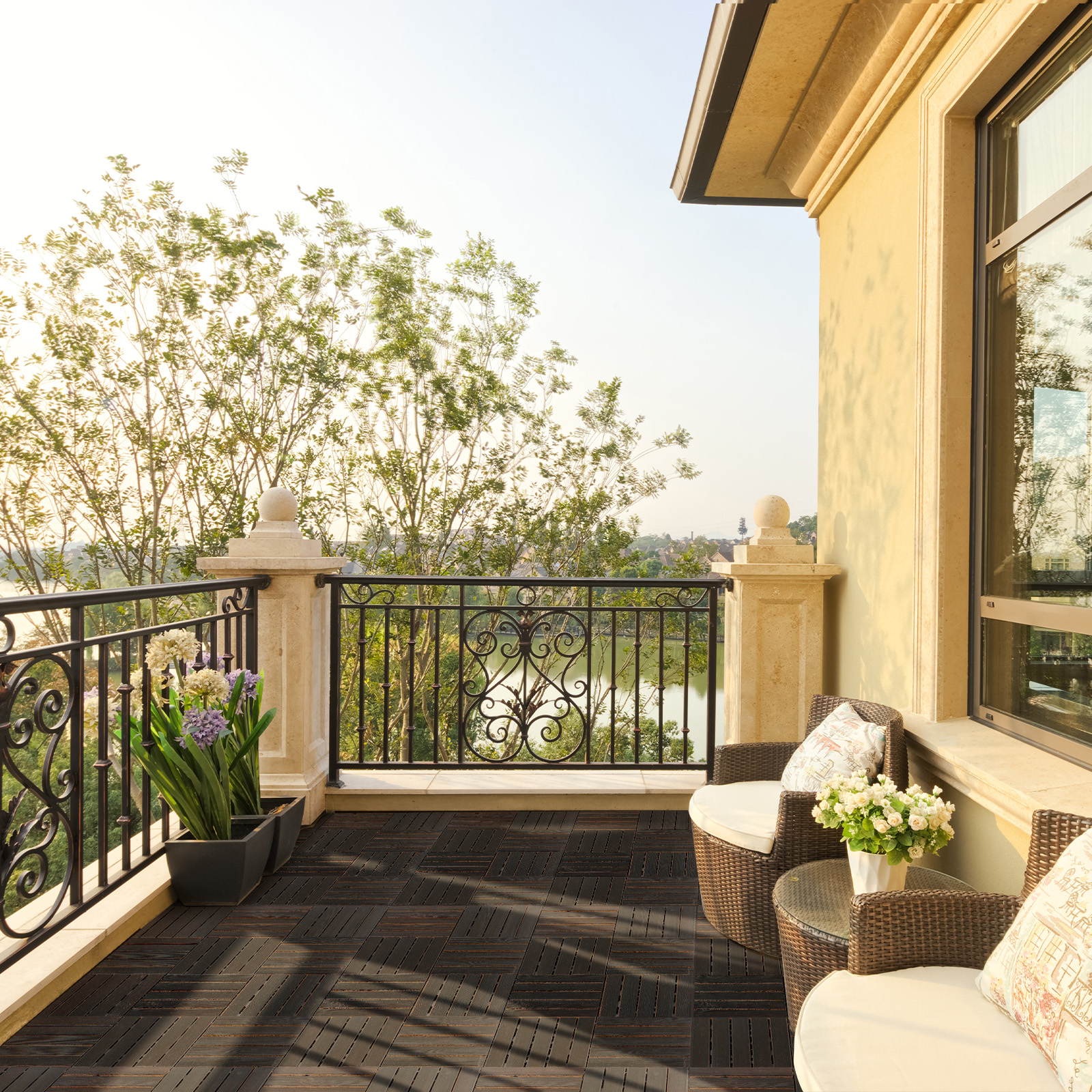 Interlocking Deck Tiles, Anti-Slip Wood Flooring, 27Pcs 11.8”x11.8”, Wide Plank - Picture 12 of 17