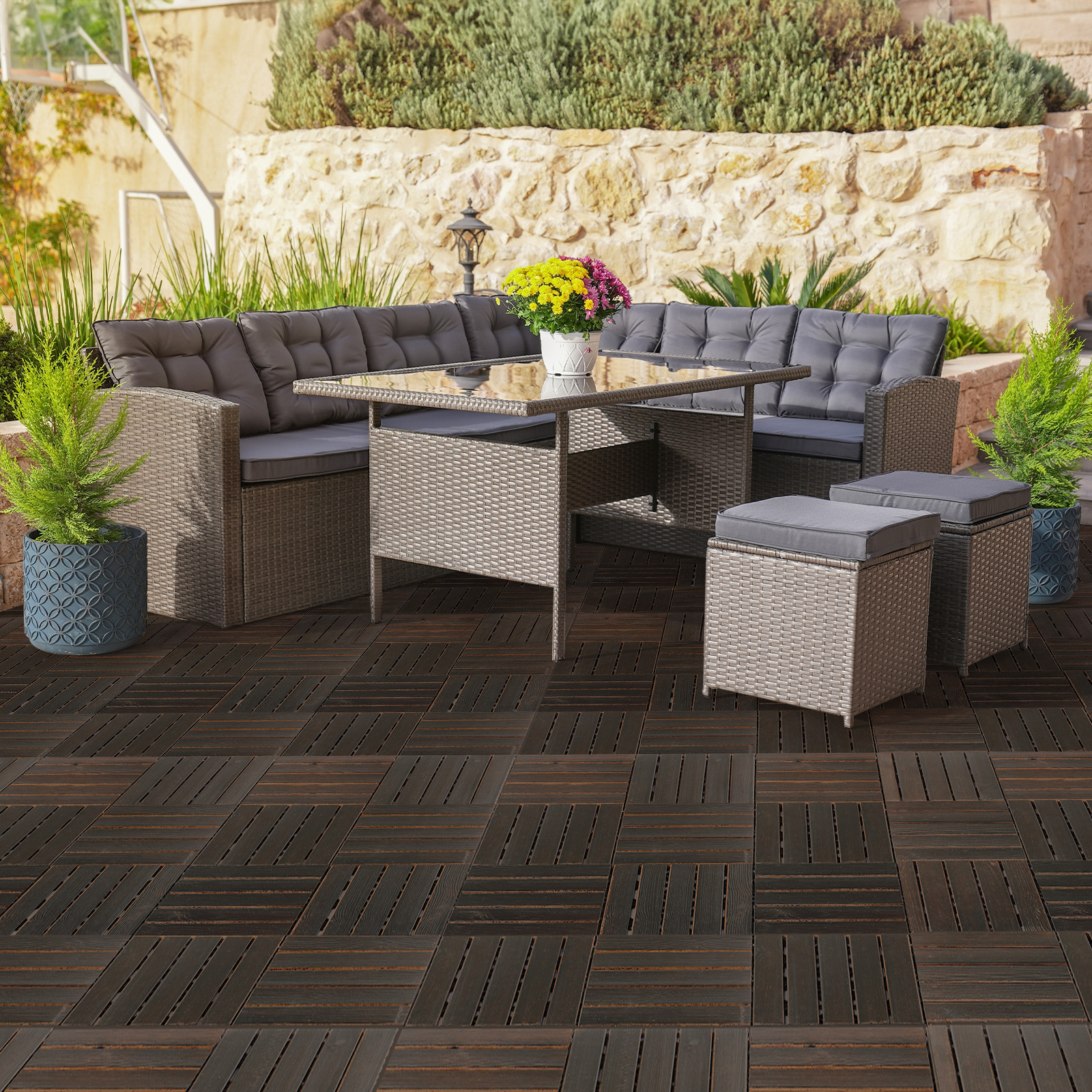 Interlocking Deck Tiles, Anti-Slip Wood Flooring, 27Pcs 11.8”x11.8”, Wide Plank - Picture 17 of 17