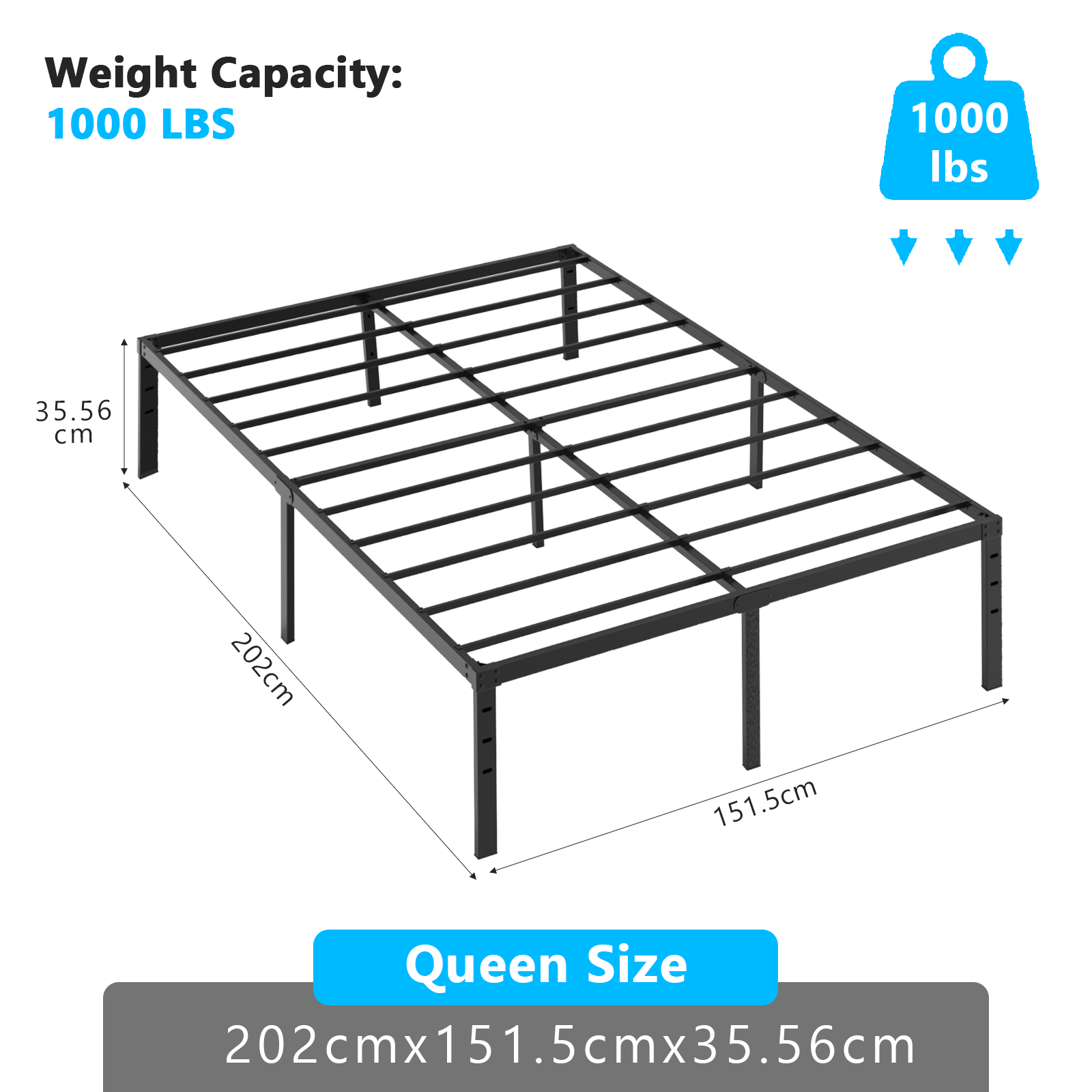 Twin Full Queen King Size 14 Inch Heavy Duty Platform Bed Fr