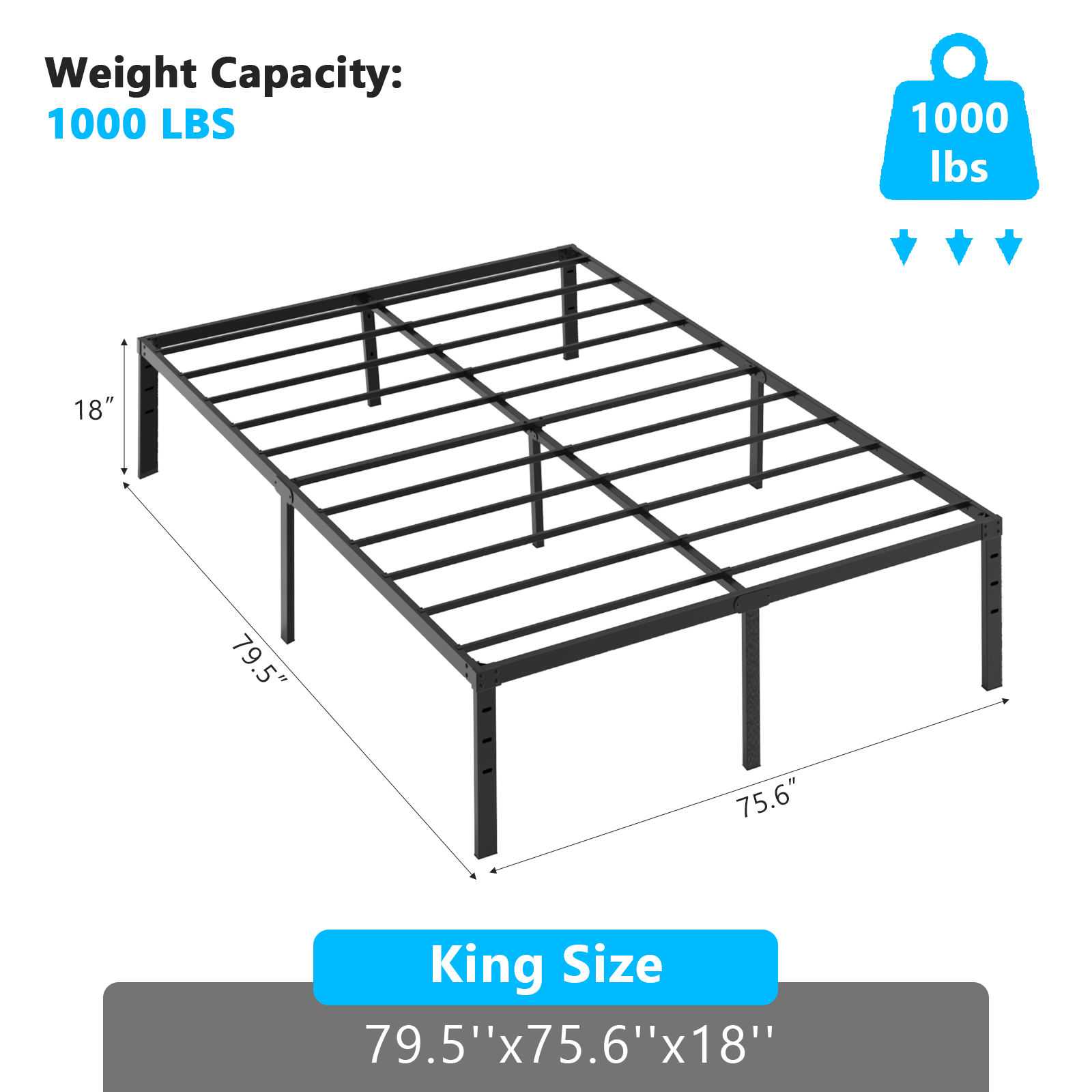 Full Bed Frame with Storage Metal Platform Full Bed Frame No Box Spring Needed - Picture 10 of 10