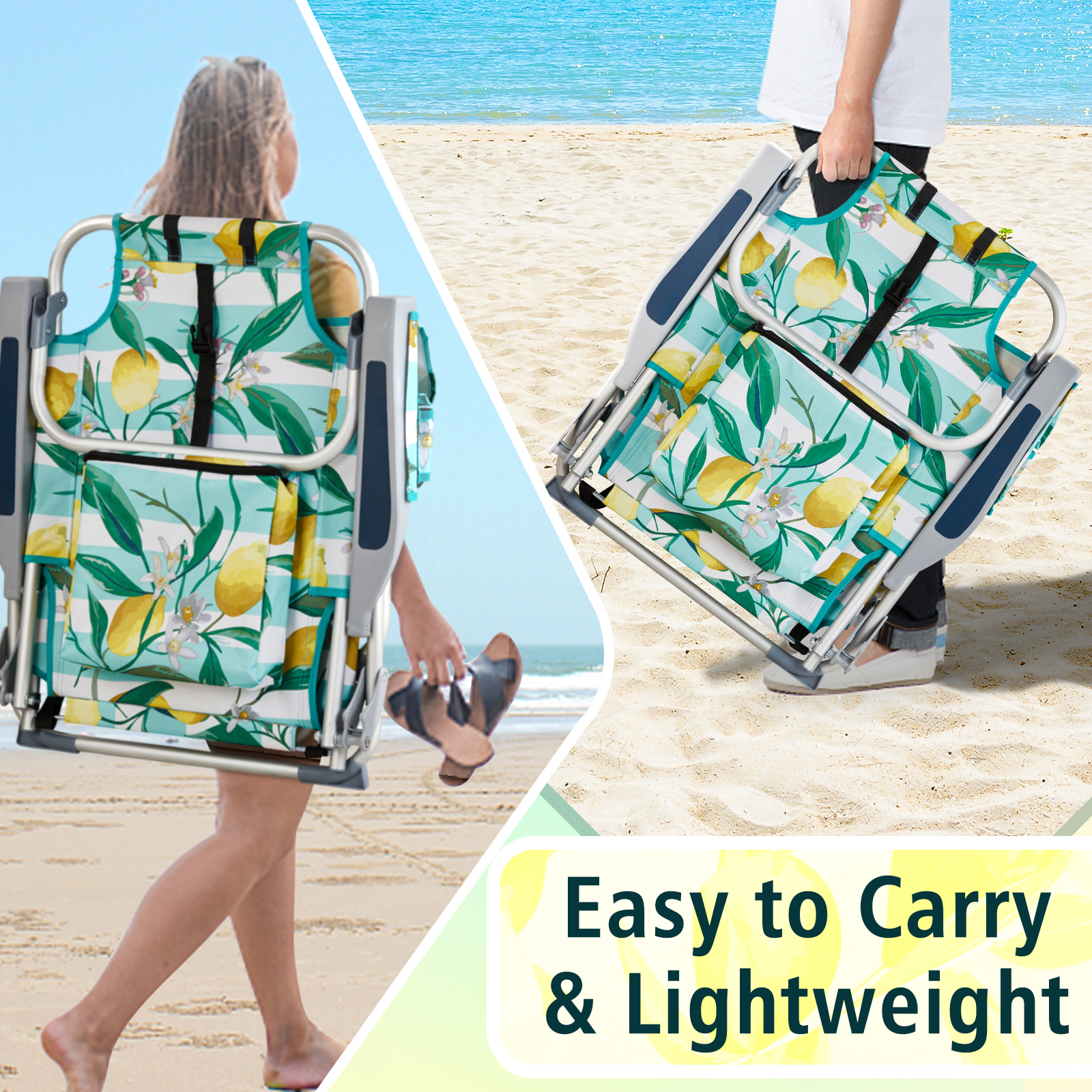 Backpack Beach Camping Chair Folding Heavy Duty, Aluminum, Cup Holder Multicolor