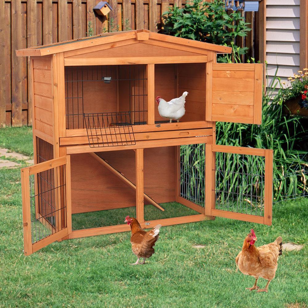 Outdoor Pet Bunny Cages 36 / 40 / 48" Wooden Rabbit Hutch Chicken Coop Hen House - Picture 9 of 12