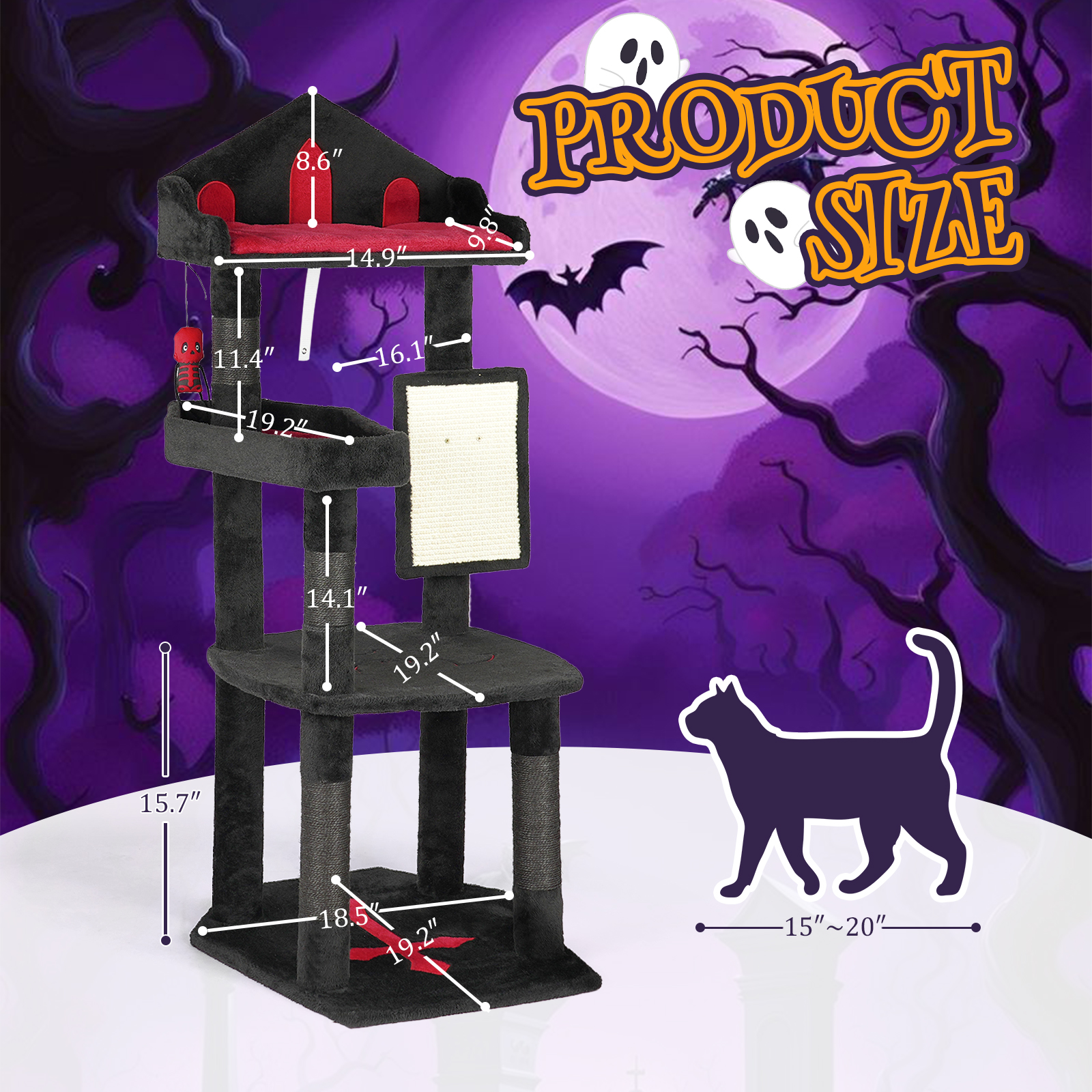 25-50in H Halloween Gothic Cat Scratching Post Indoor Multi-Style Activity House