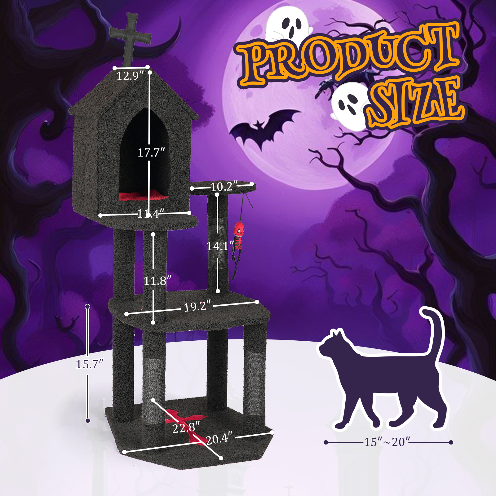 Indoor Gothic Cat Scratching Post Multi Style Activity Ghost Halloween House