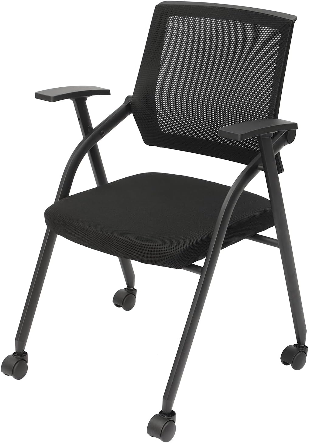 Foldable Office Chair with Wheels & Sliding Armrest Stackable Conference Room