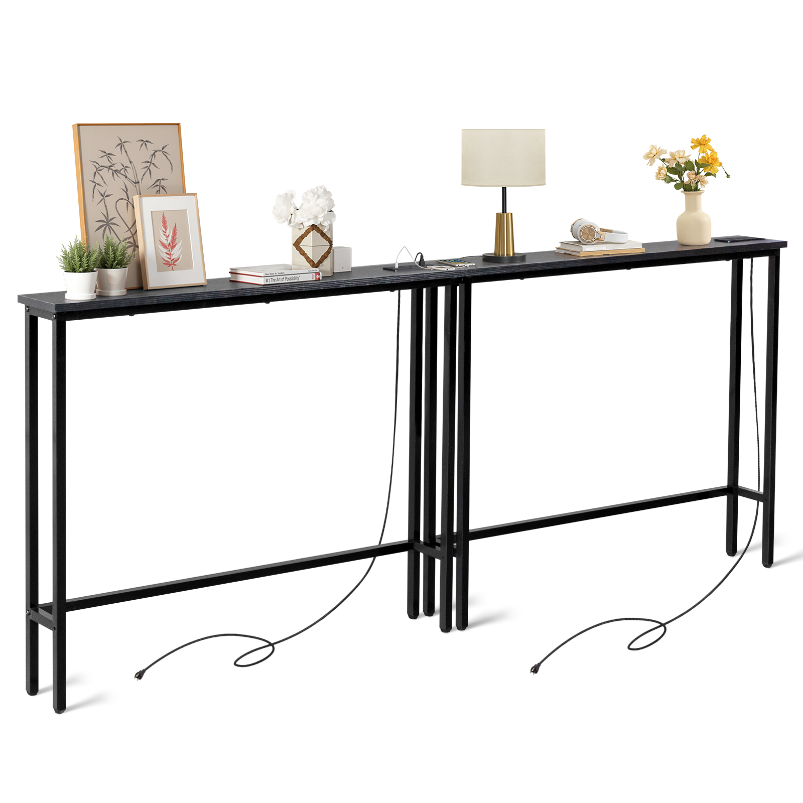 Behind Couch Table with Power Outlets USB Ports for Living Room Entryway Black - Picture 17 of 18