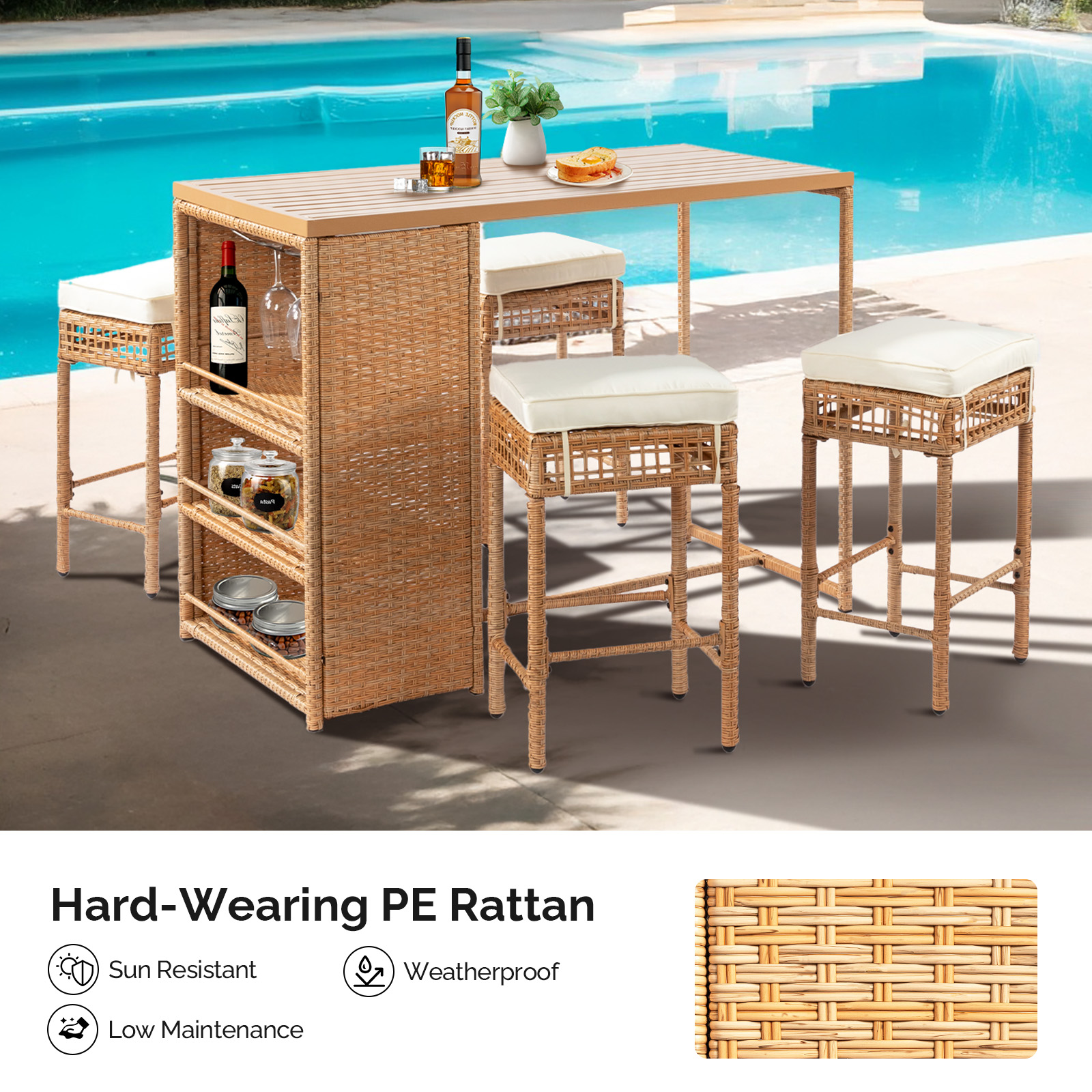 PCS Bar Set Wicker Furniture for Backyard Garden Yard Balcony