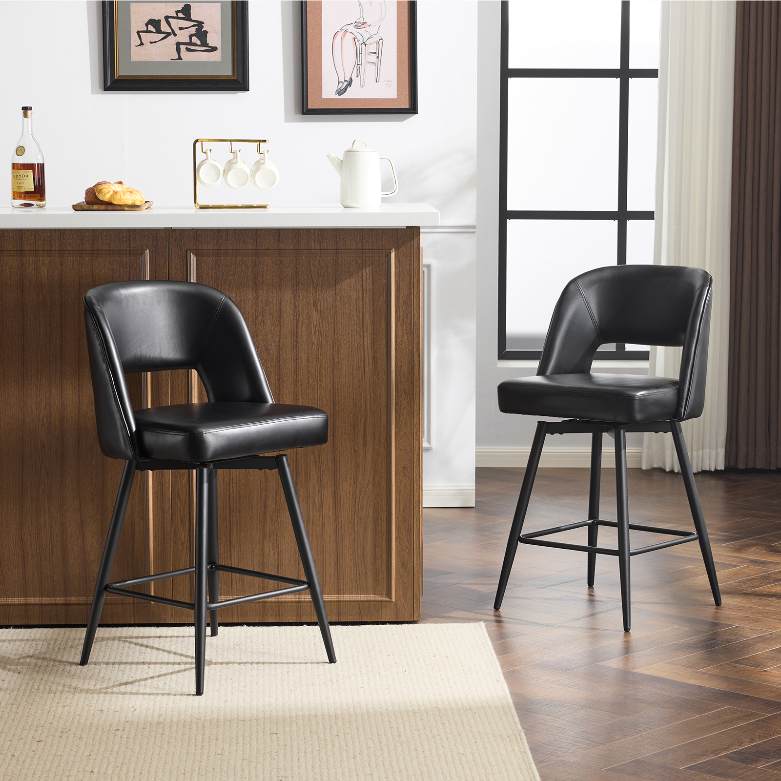 37.2 ” Faux Leather Upholstered Counter Stools Swivel Counter Height Bar Stool