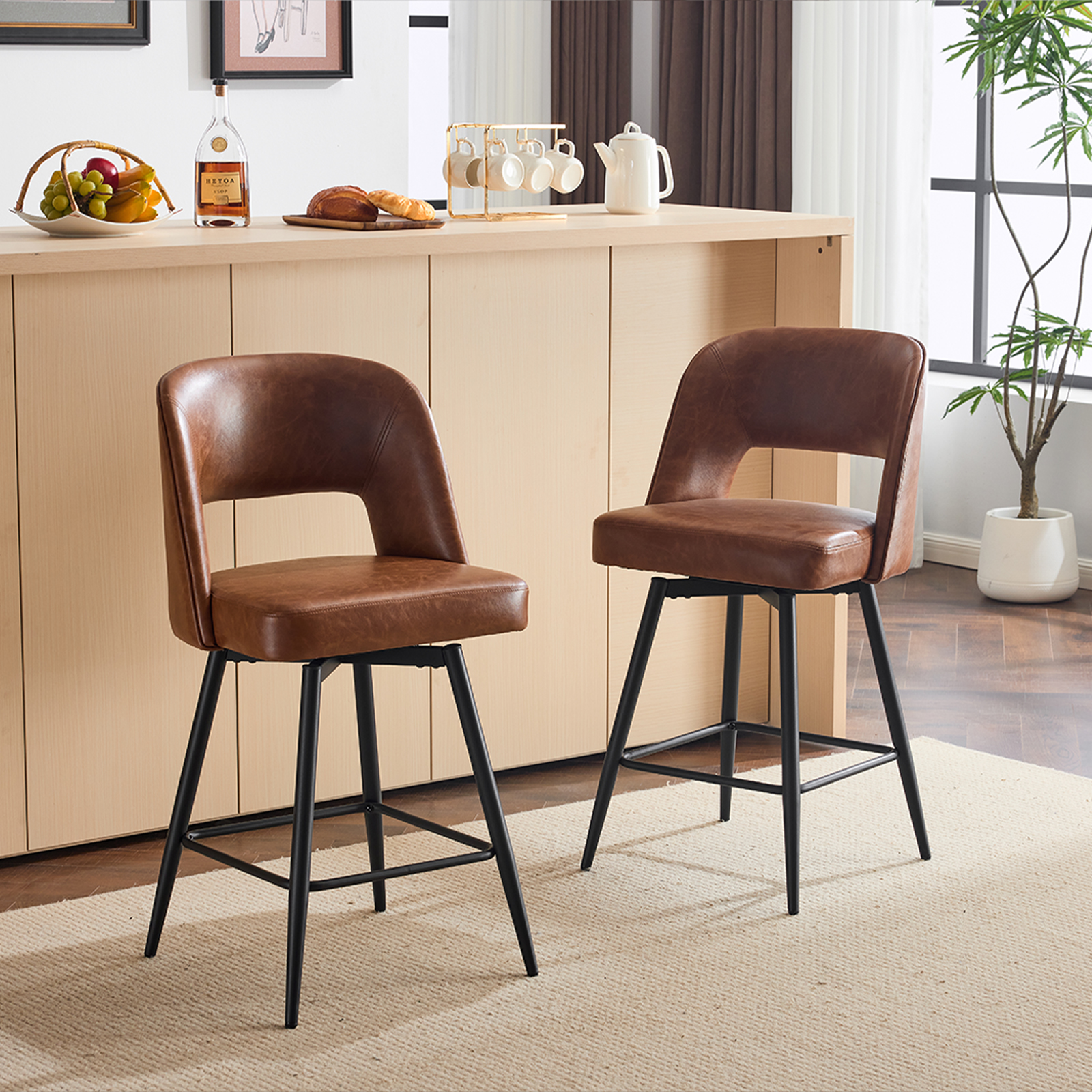 37.2“Bar Stools Set of 2 Counter Height Bar Stools with Back Ergonomic Backrest - Picture 17 of 17