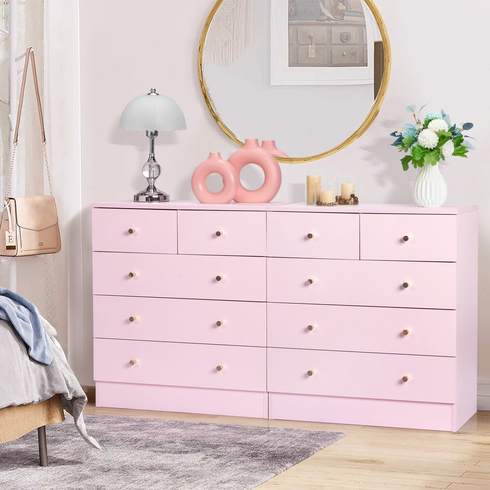 Tall Dresser Chest of Drawers with Matt Gold Handle Room Closet Organizers - Picture 21 of 23