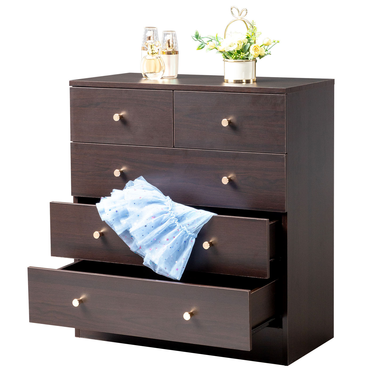 Tall Dresser Chest of Drawers with Matt Gold Handle Room Closet Organizers - Picture 22 of 23