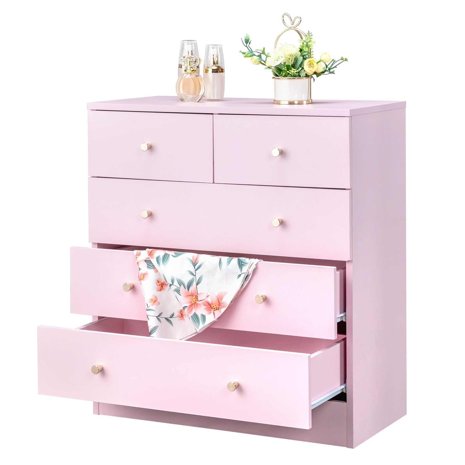 Tall Chest of Drawers 5 Drawer Dresser with Deep Space Wood Storage Cabinet - Picture 25 of 27