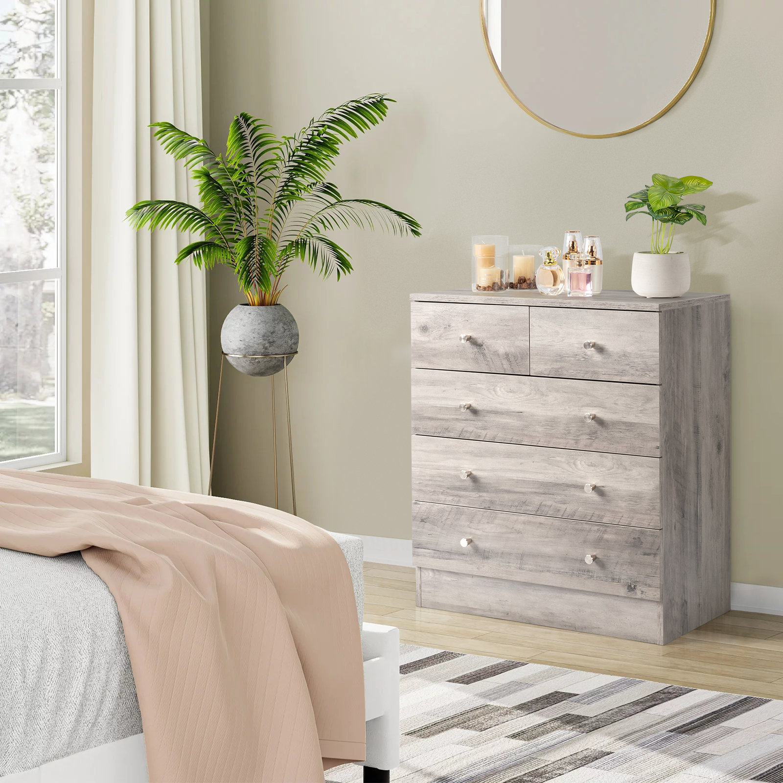 Tall Chest of Drawers 5 Drawer Dresser with Deep Space Wood Storage Cabinet - Picture 27 of 27