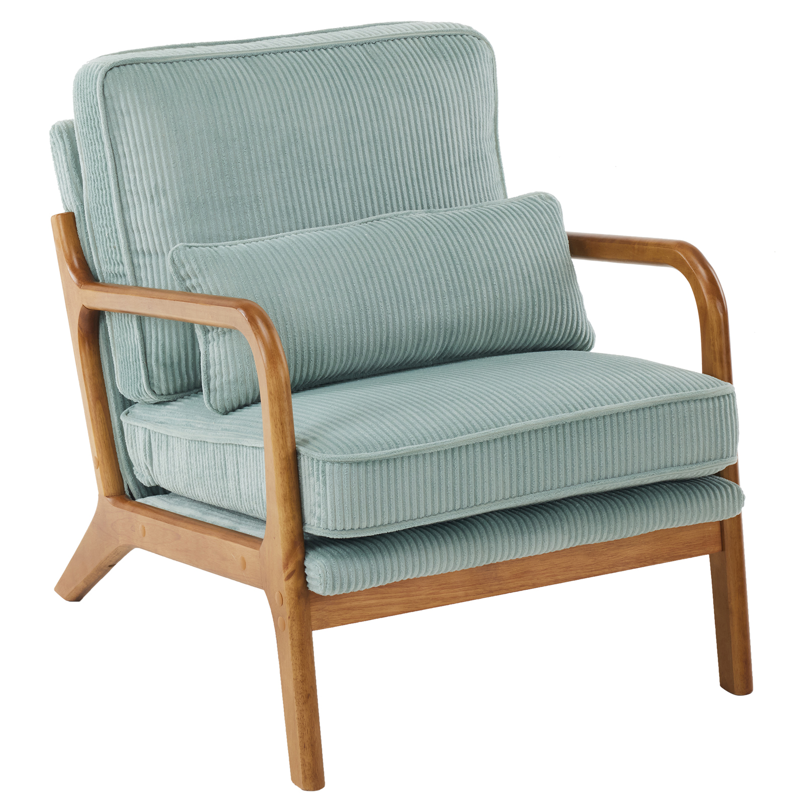 Upgraded Premium Corduroy Accent Chair Solid Wood Comfy Reading Chair Khaki