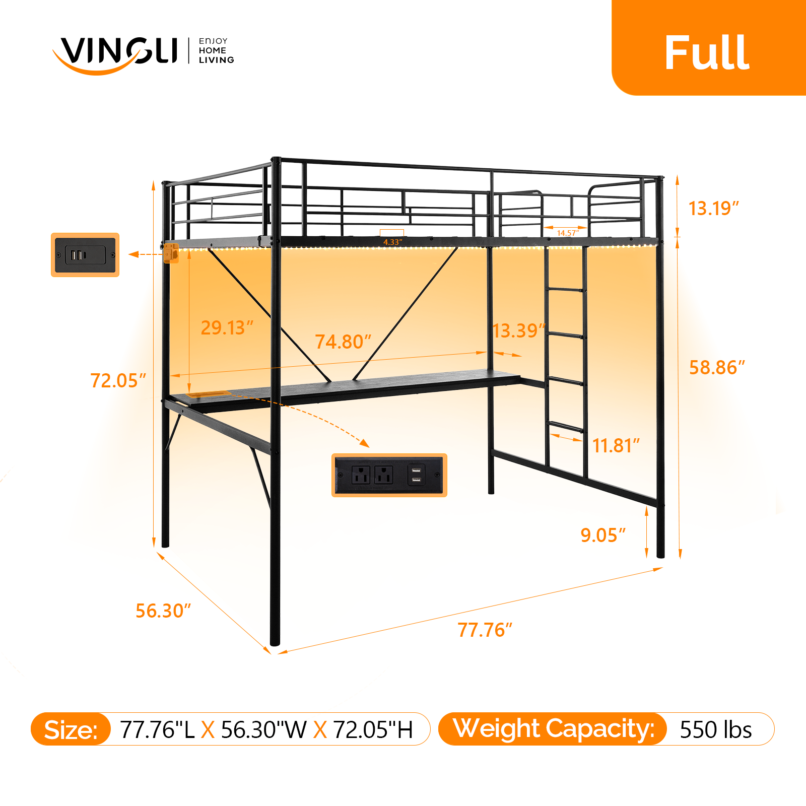 With Desk No Box Spring Needed Space Saving Black