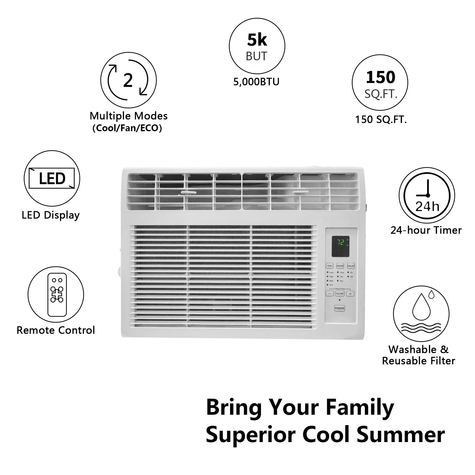 ROVSUN 5000 BTU-6000 BTU Portable Window Conditioner Electric Cooling AC Unit