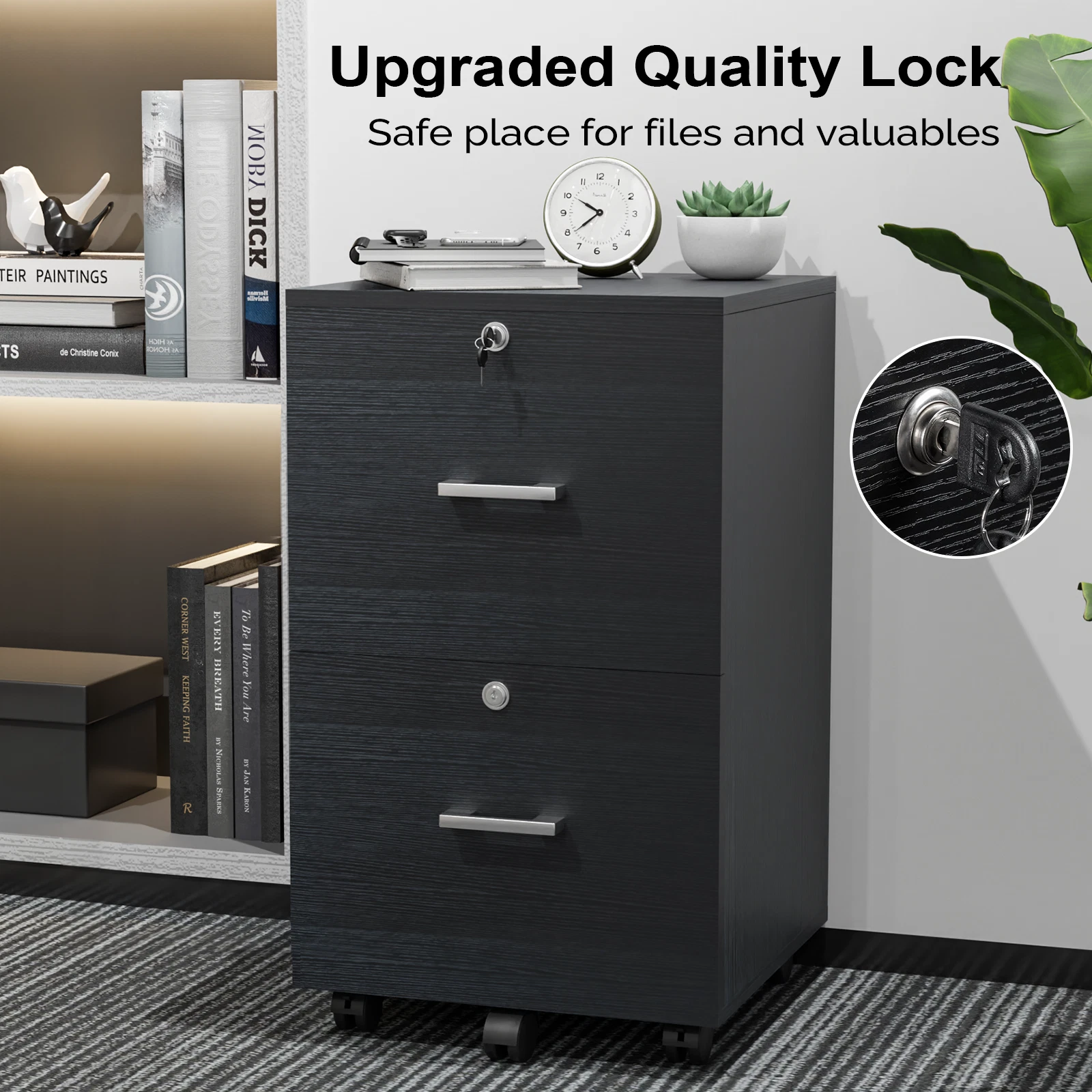 2 Drawer File Cabinet with Lock File Cabinet for Letter Size Wood Grain Walnut