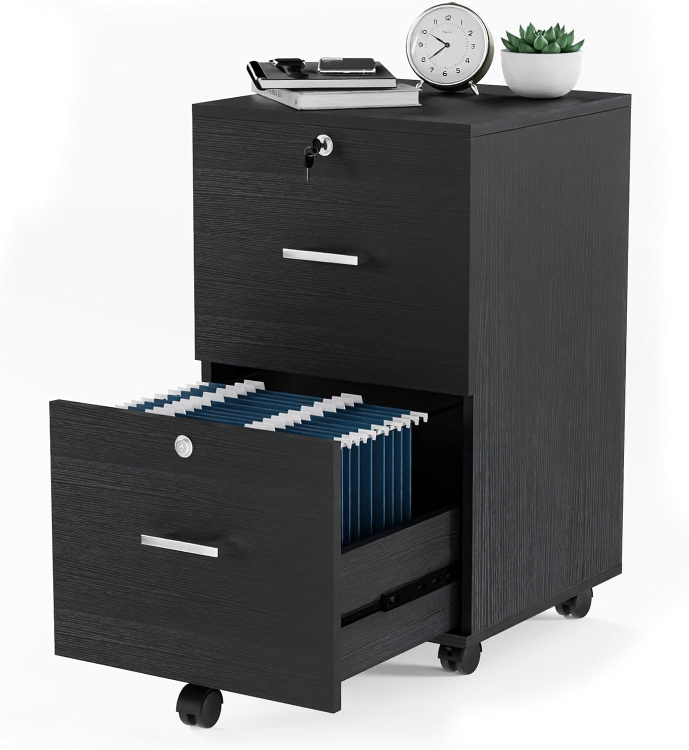 26" HMobile Under Desk File Organizer  with Lock for Home Office Classic Black