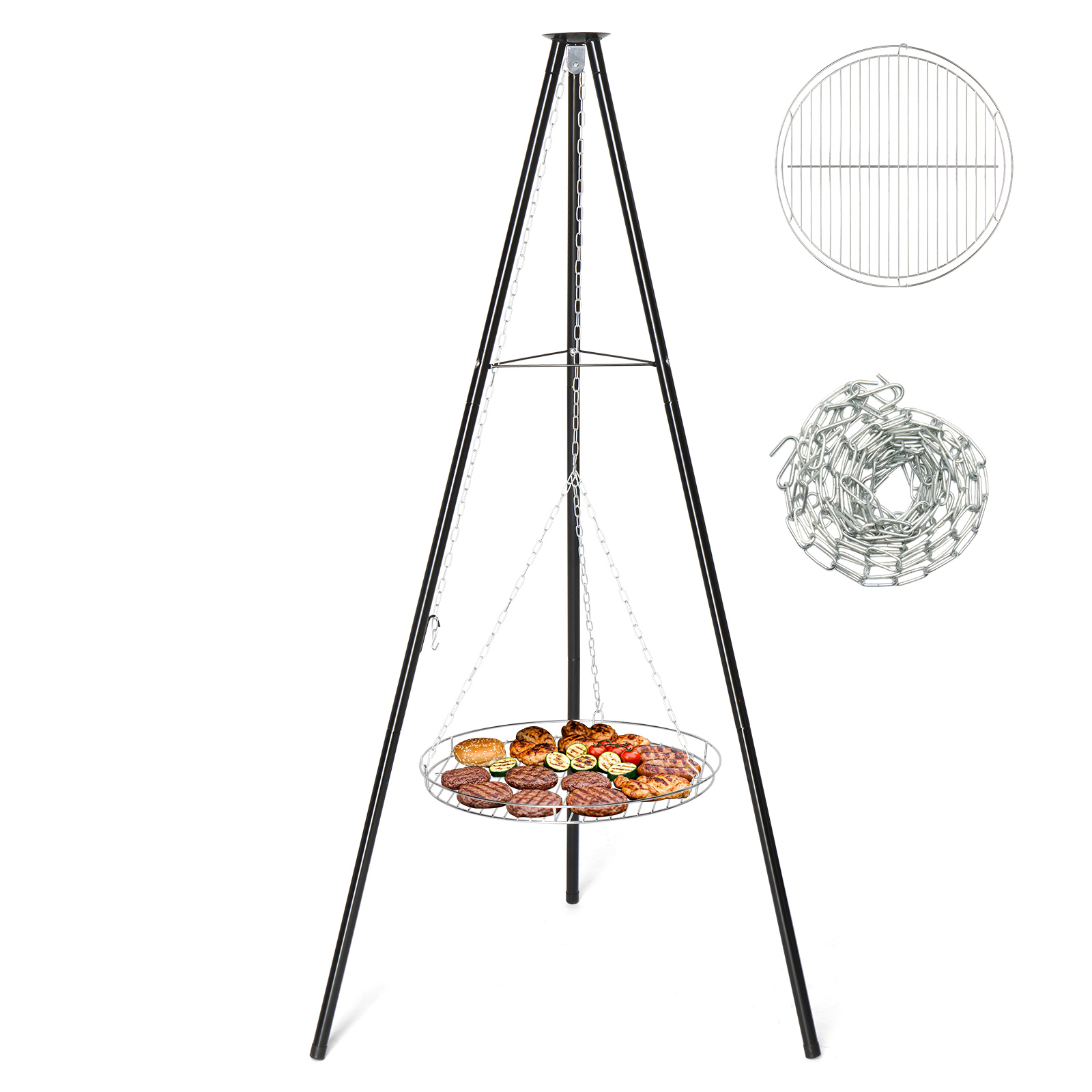 Camping Fire Tripod Grill Garden Large with Adjustable Height BBQ Grate & Bowl