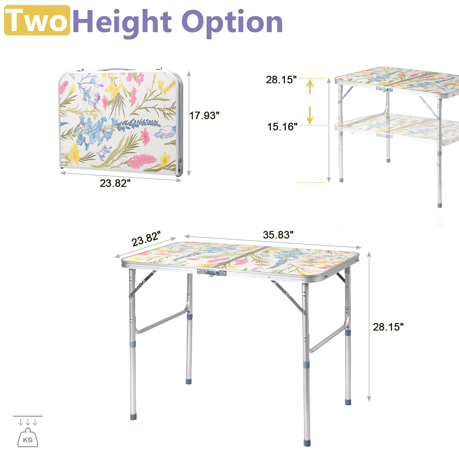 Adjustable 3/4 FT Portable In/Outdoor Aluminum Folding Picnic Camping Table