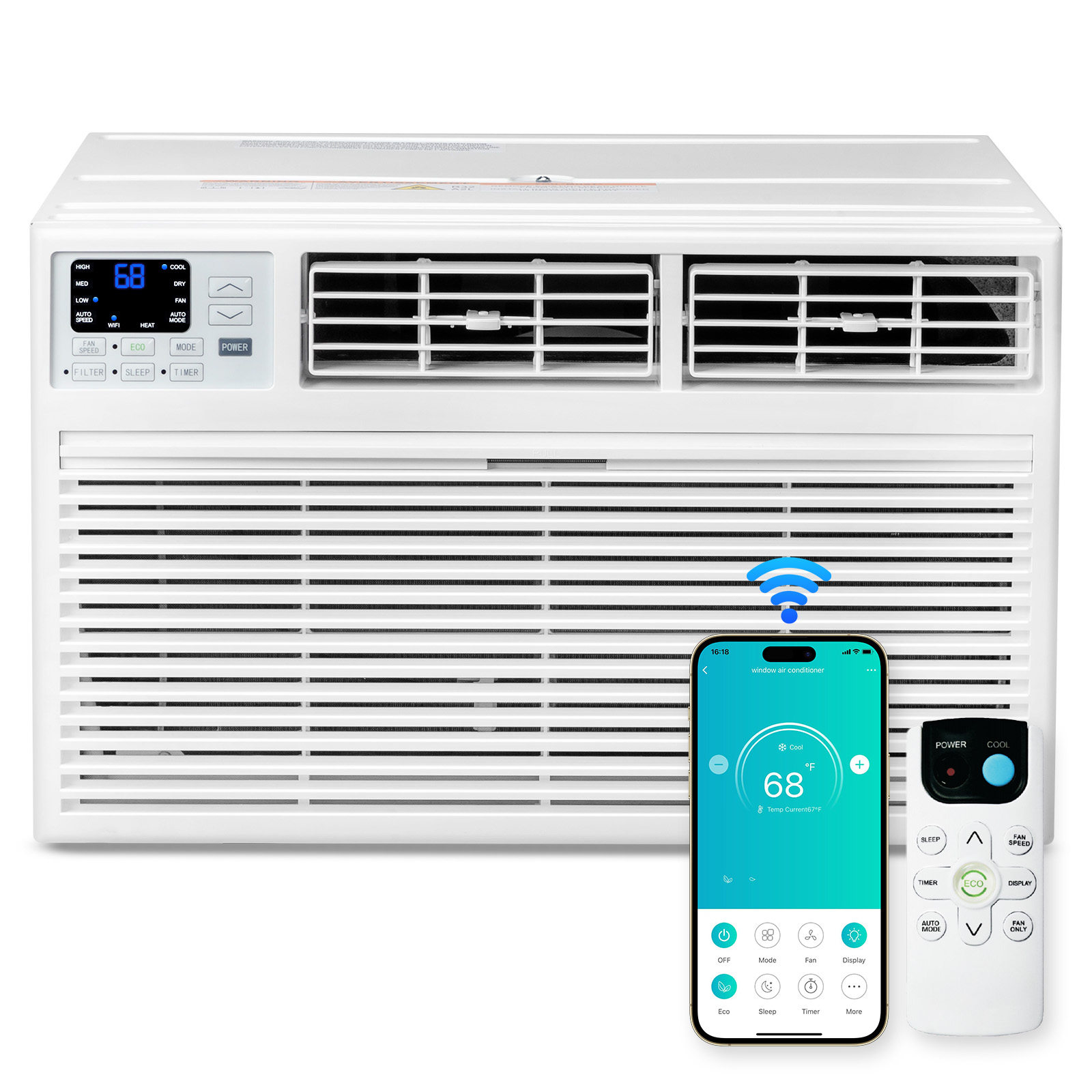 Smart 8000 BTU-12000 BTU Window Air Conditioner Wifi Cooling Heating Fan White