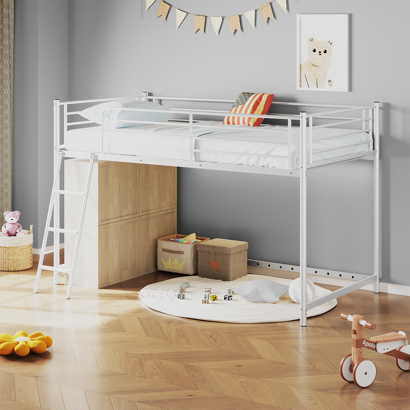 With 15&rdquo; High Guardrail For Boys Girls Junior Space Saving