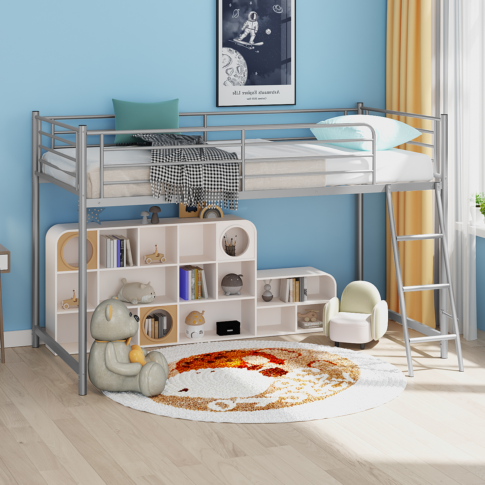 Twin Size Loft Bed with Full-Length Guardrails for Boys Girl